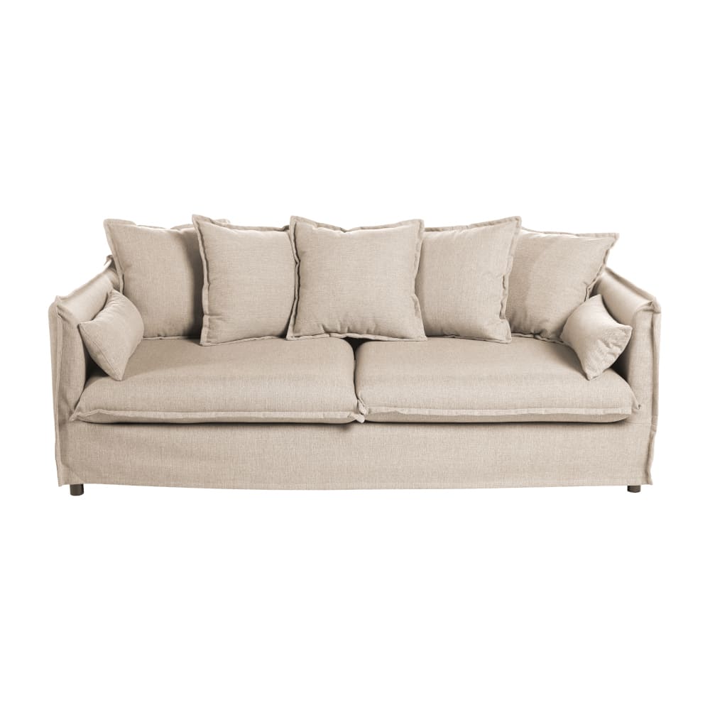 Sofá de 3 plazas beige con cojines 210x104x69cm Clau&Chloe