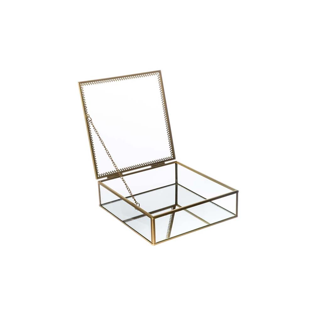 Joyero de cristal y metal dorado Aruba 16x15x4cm