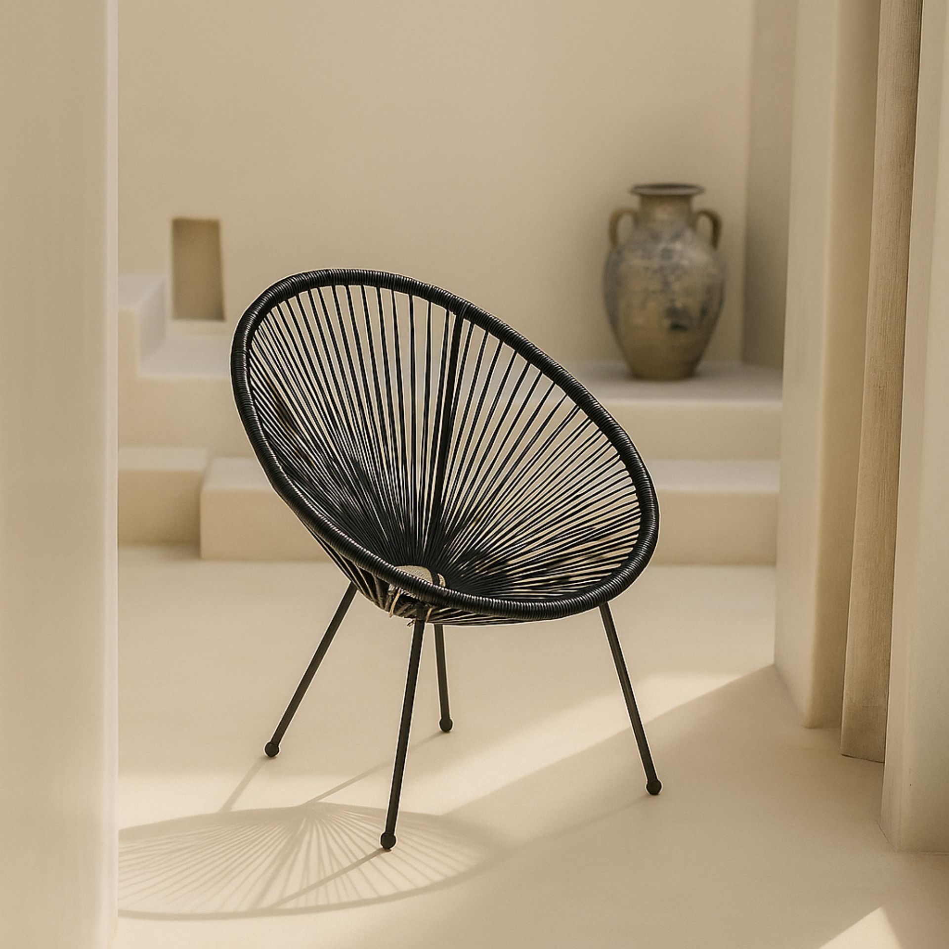 Silla de jardín de ratán sintético y acero negro Acapulco 72x90x83cm