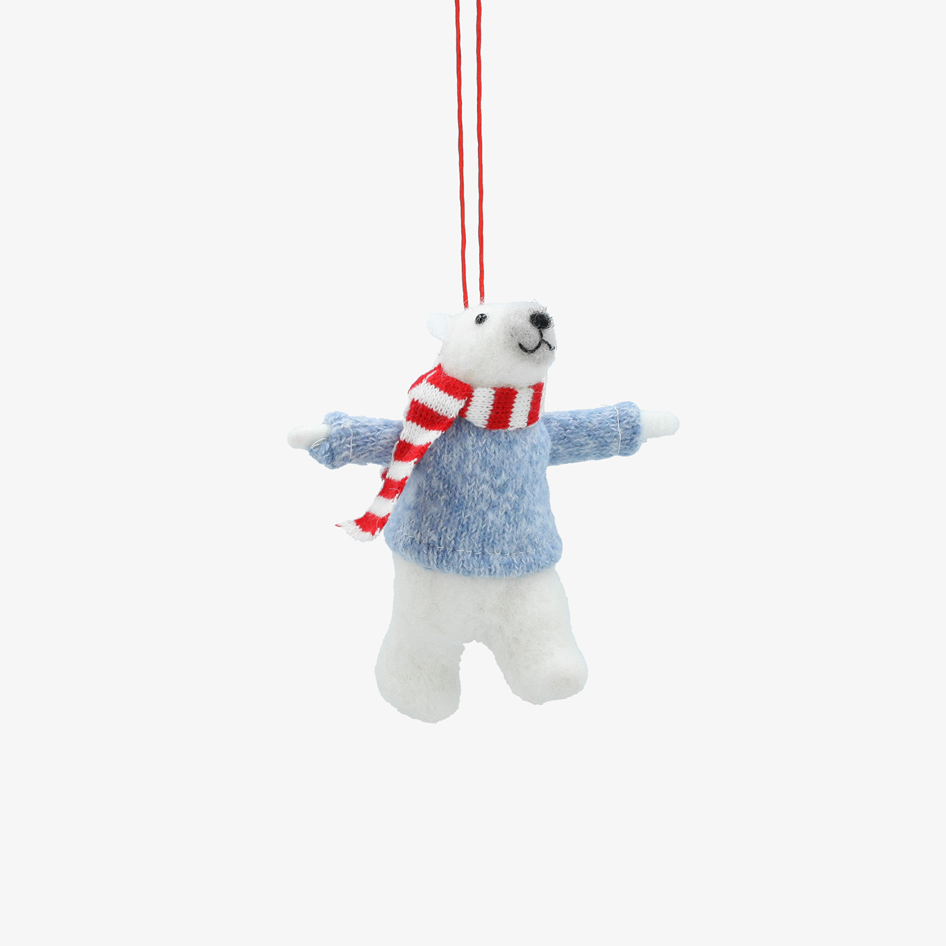 Adorno colgante de oso polar con jersey azul de fieltro 13cm