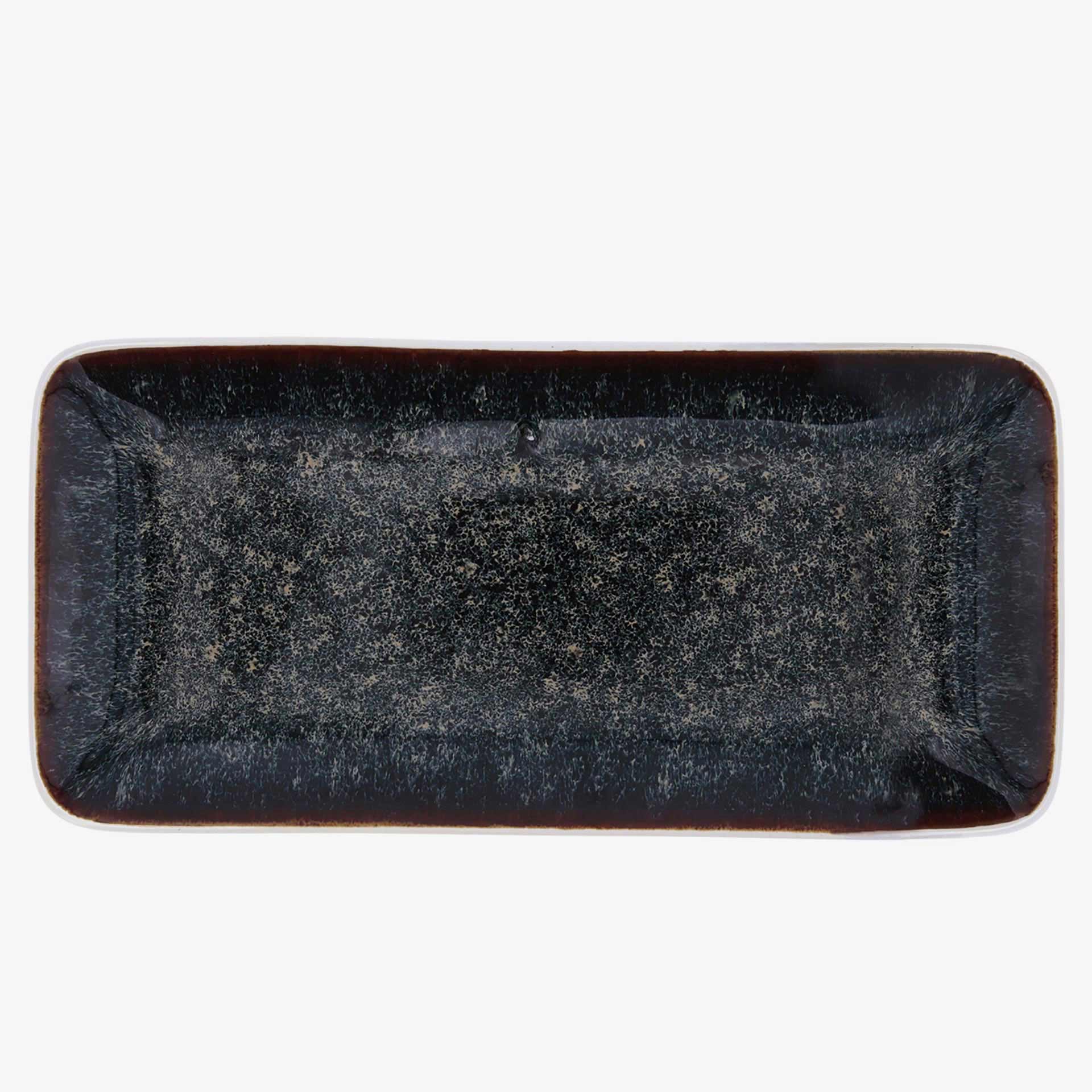 Bandeja rectangular marr&oacute;n de porcelana Nero 30x14,5x2,6cm
