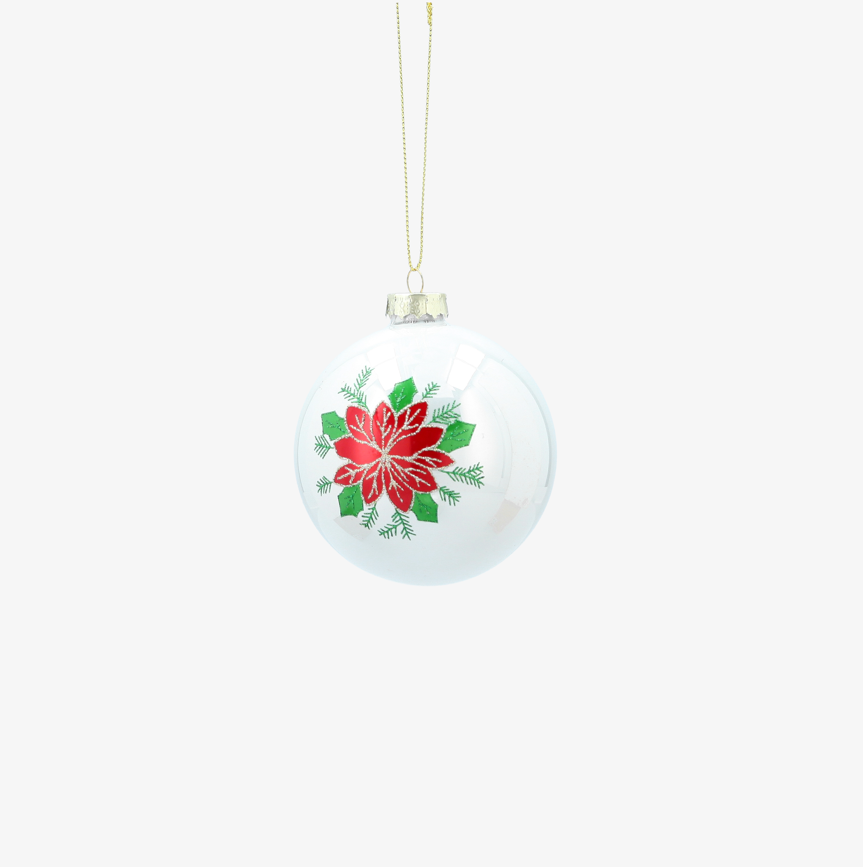Bola de Navidad blanca de cristal con flor de Pascua &Oslash;8cm