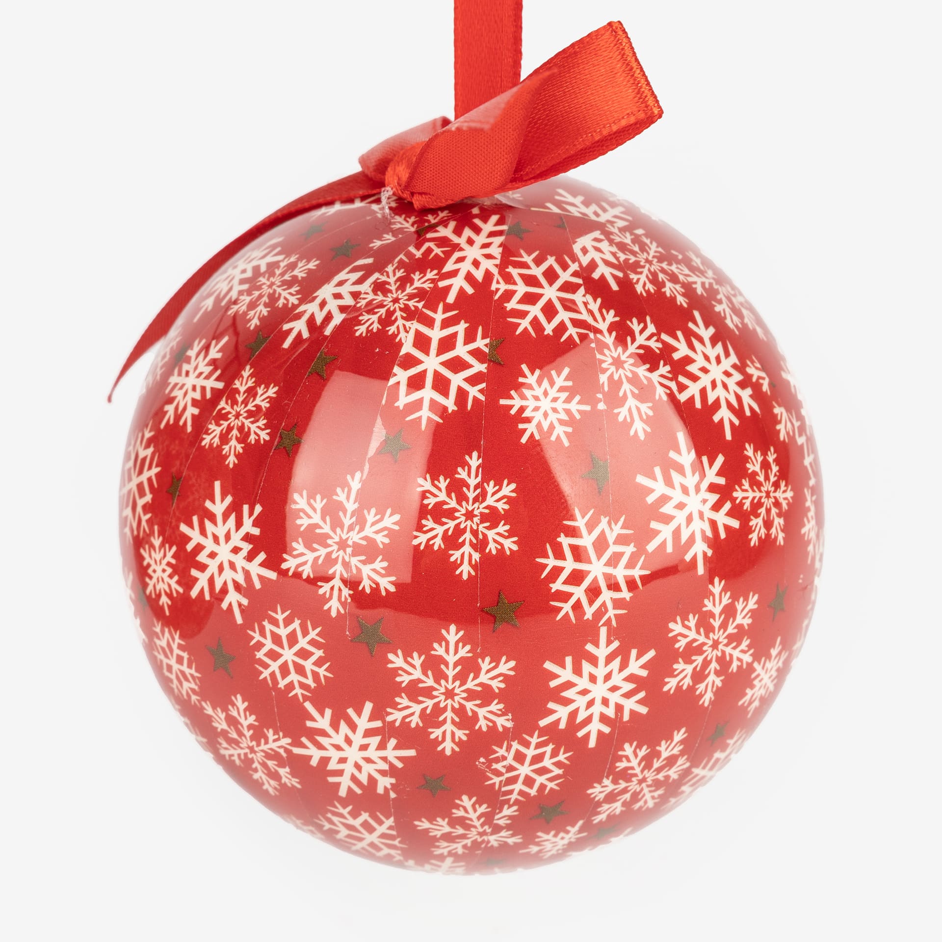 Set 7 bolas decorativas rojas copos de nieve 7,5cm