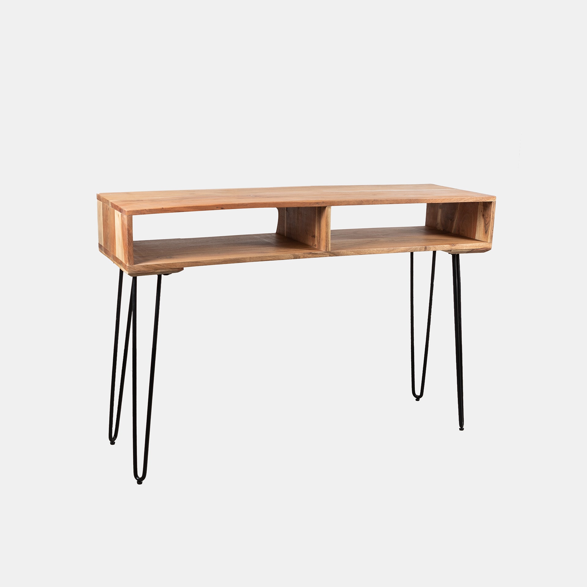 Consola de madera acacia con estanteria 115x35x76cm