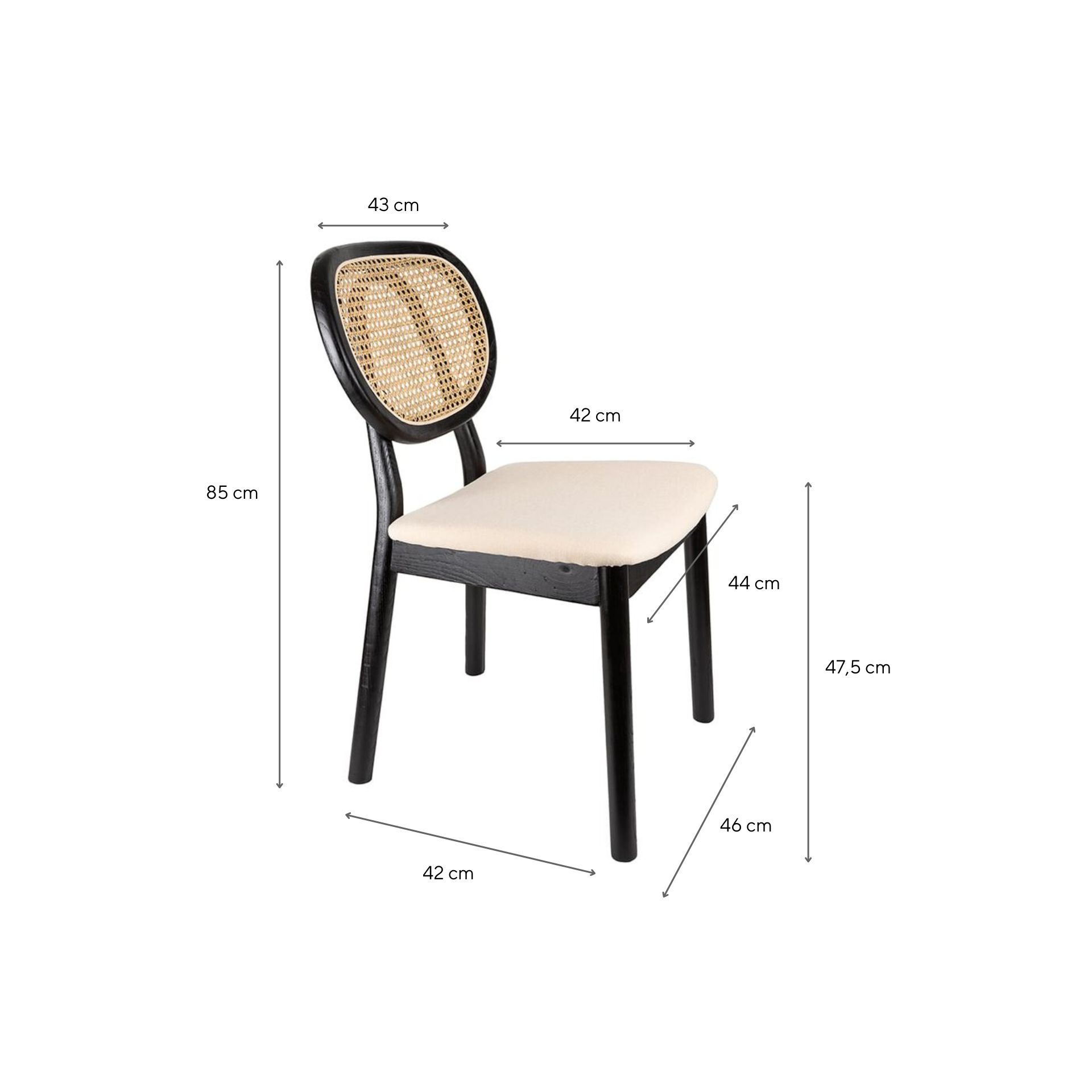 Silla de comedor de ratán y lino Cibran 46x42x85cm Clau&Chloe