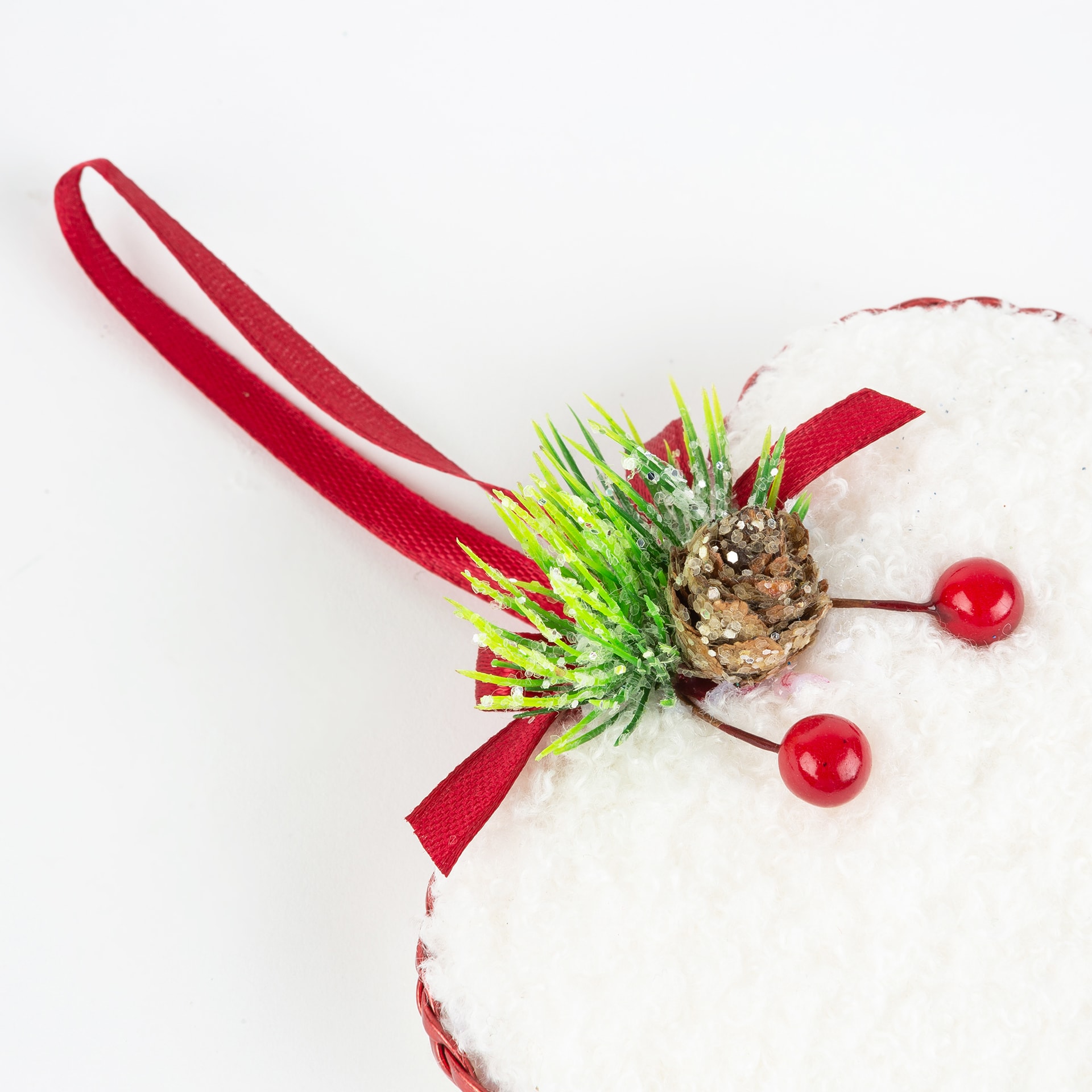 Adorno colgante Corazón de peluche blanco 9cm