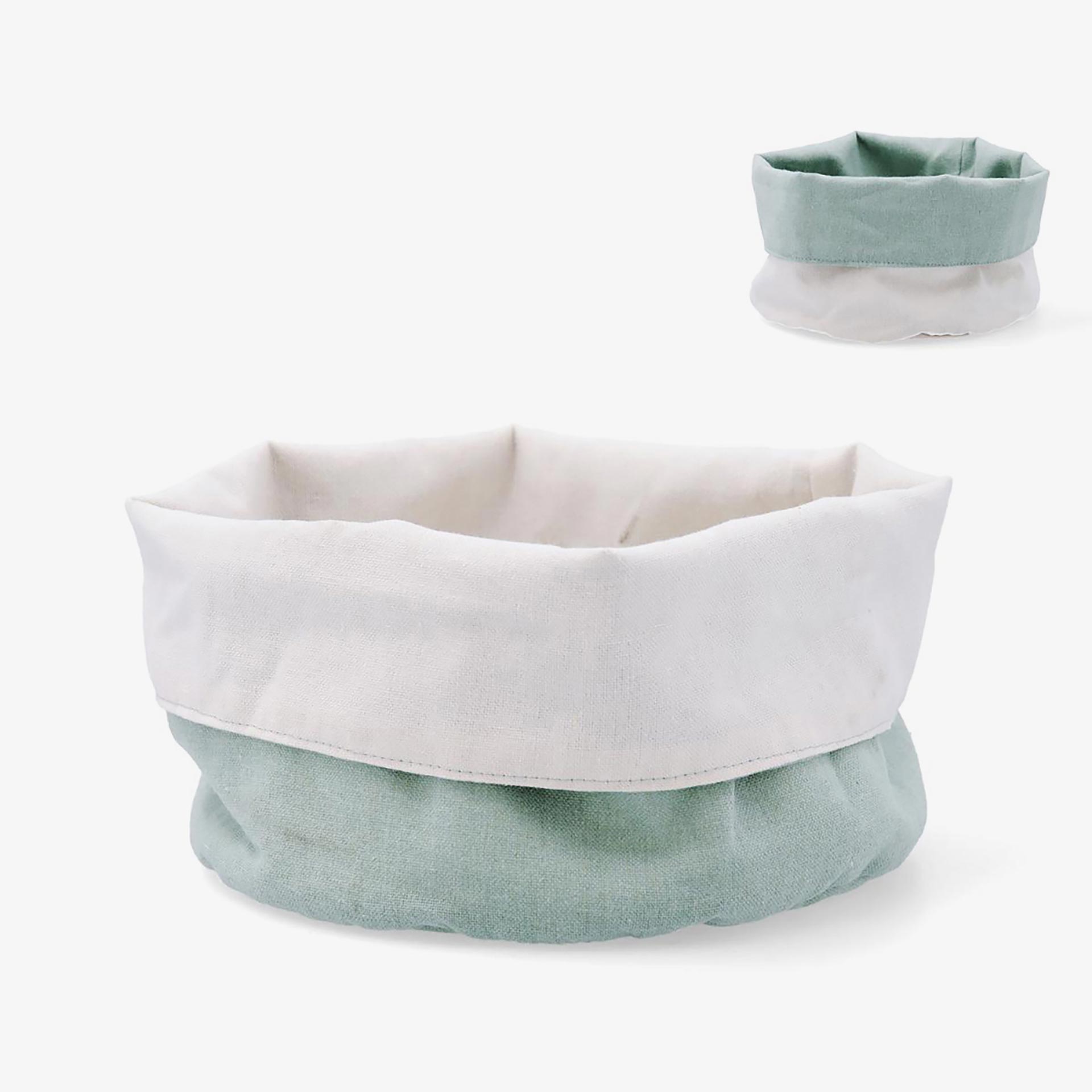 Cesta de pan beige y verde de algod&oacute;n y poli&eacute;ster Silvae 20cm