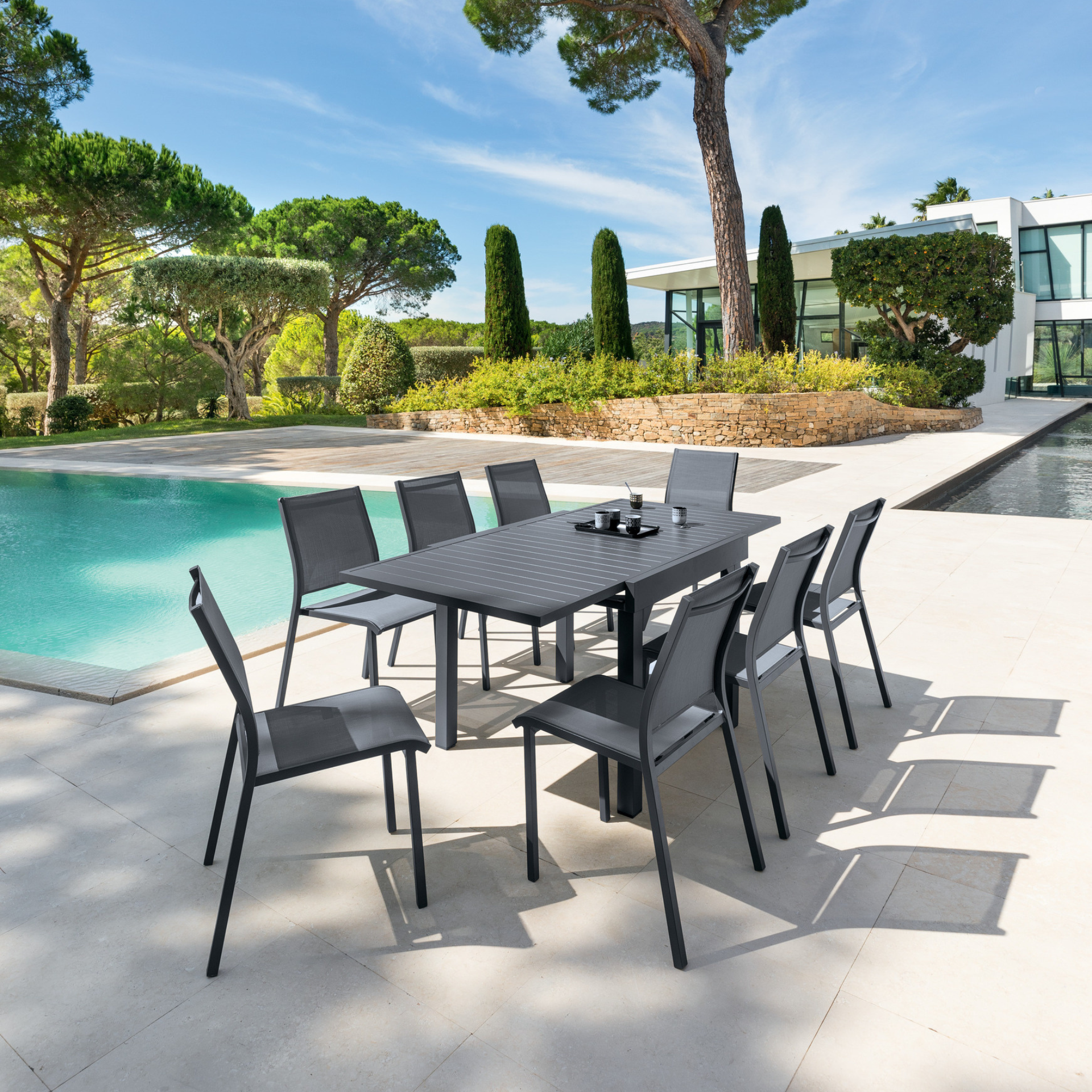 Mesa de jard&iacute;n extensible de aluminio Flamin 90/180x90x75cm