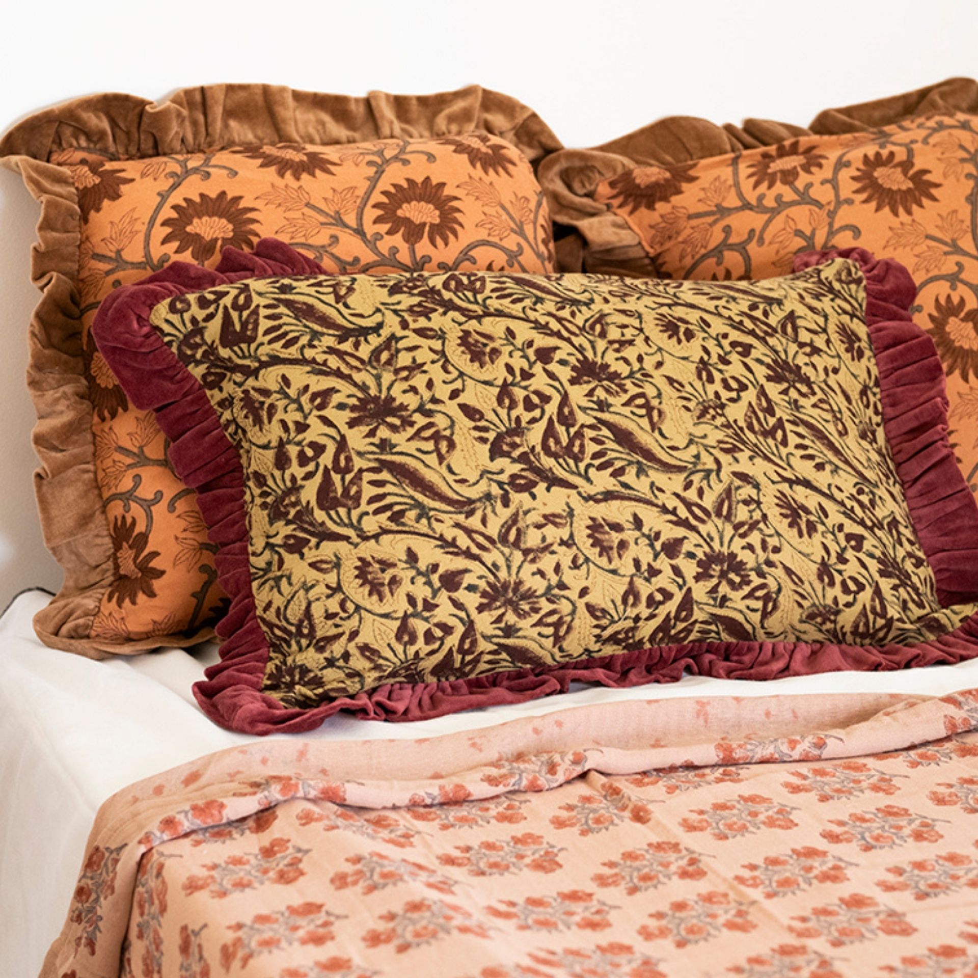 Funda de cojín de algodón burdeos Mia 40x60cm Clau&Chloe