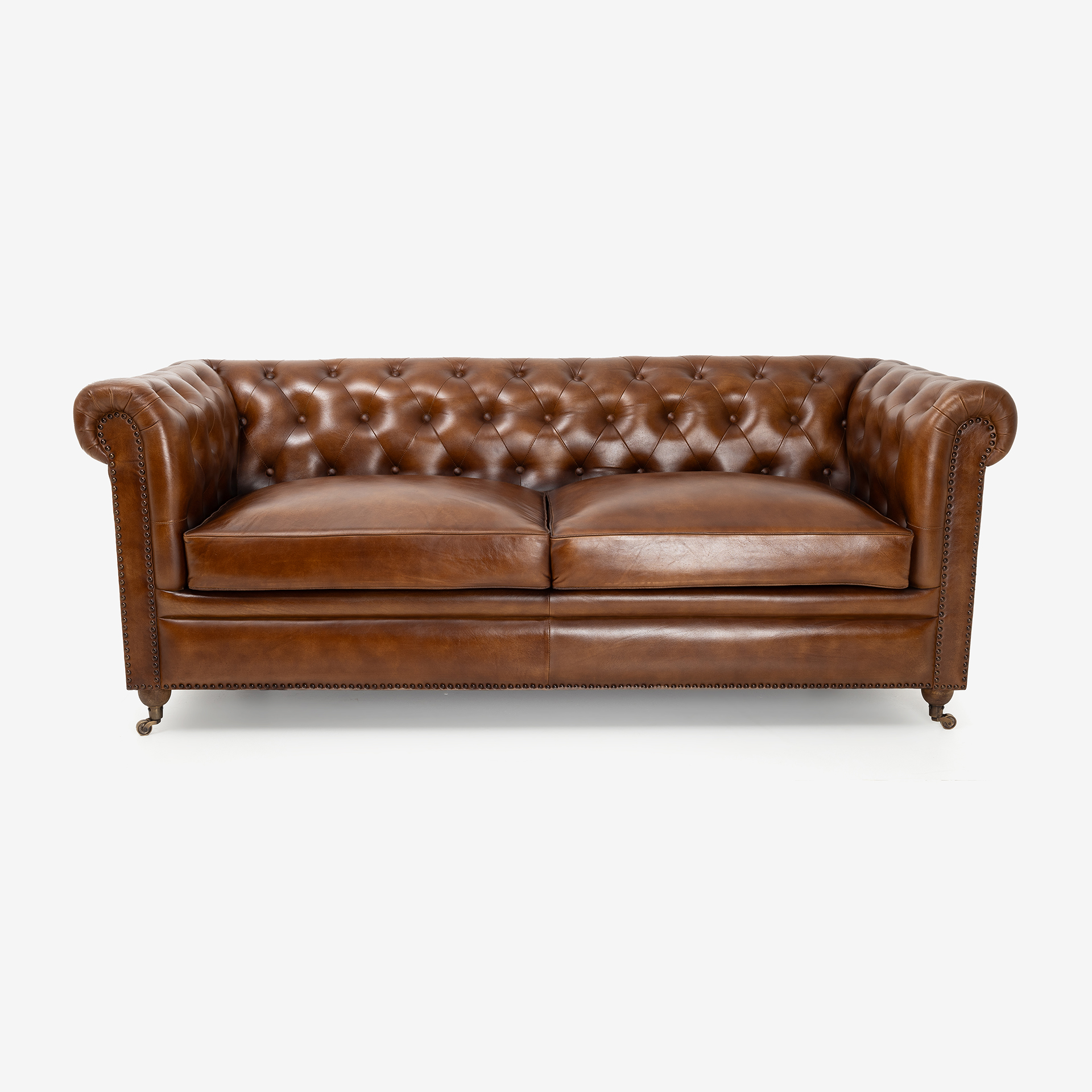 Sofa de 3 plazas de piel marrón Chester 190x77x80cm