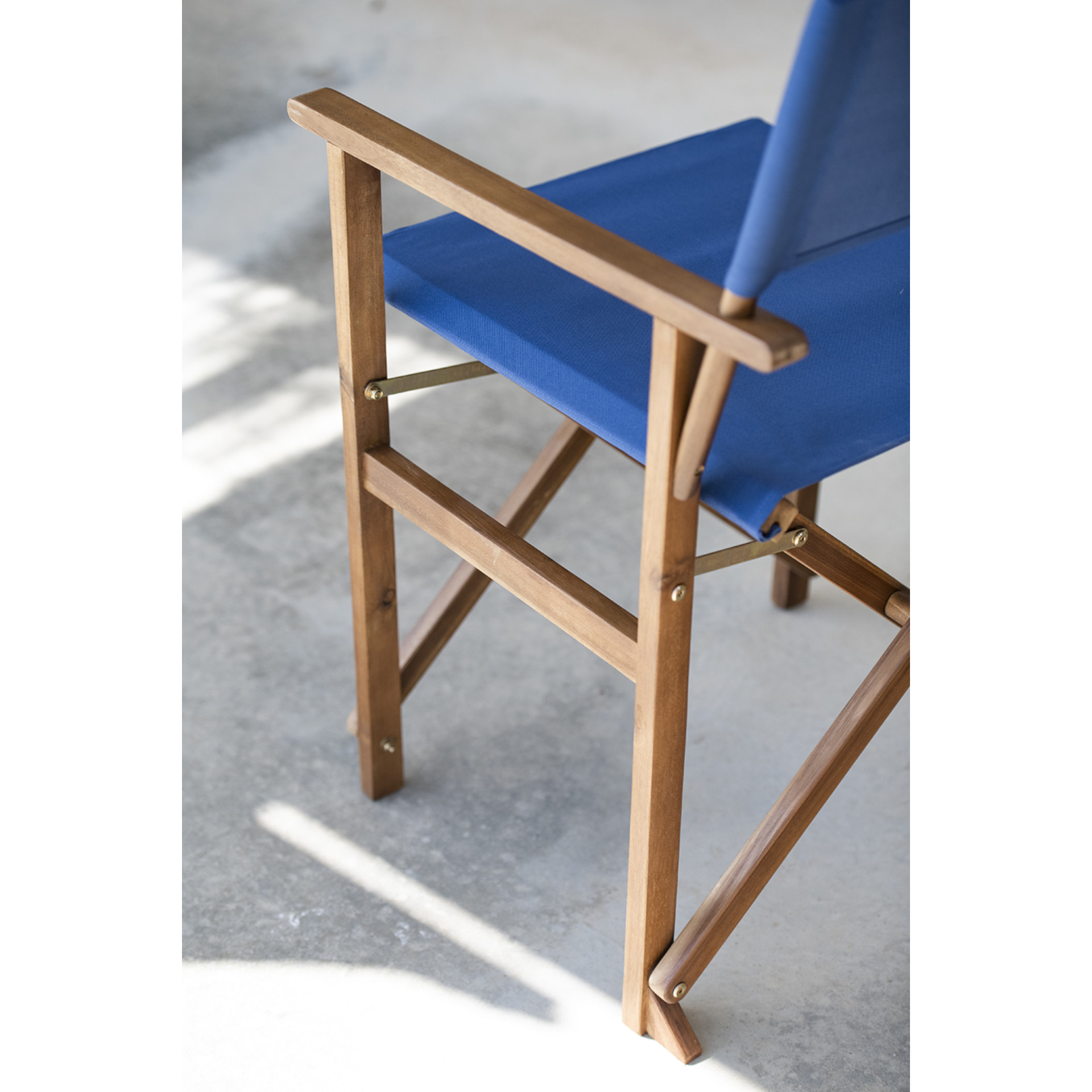Silla plegable director de jardín azul de madera de acacia 90x56x52 cm