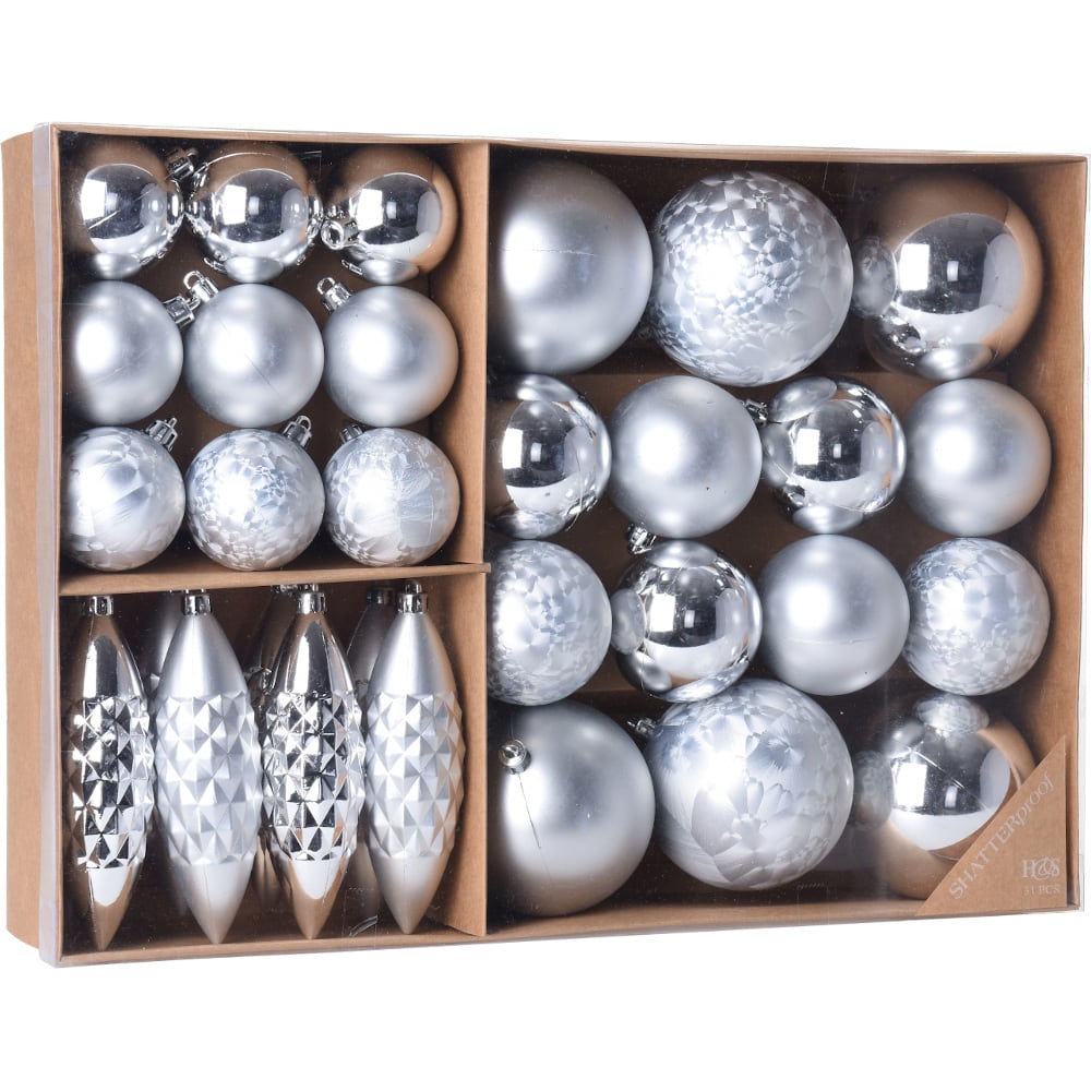Caja de 31 bolas árbol plateadas