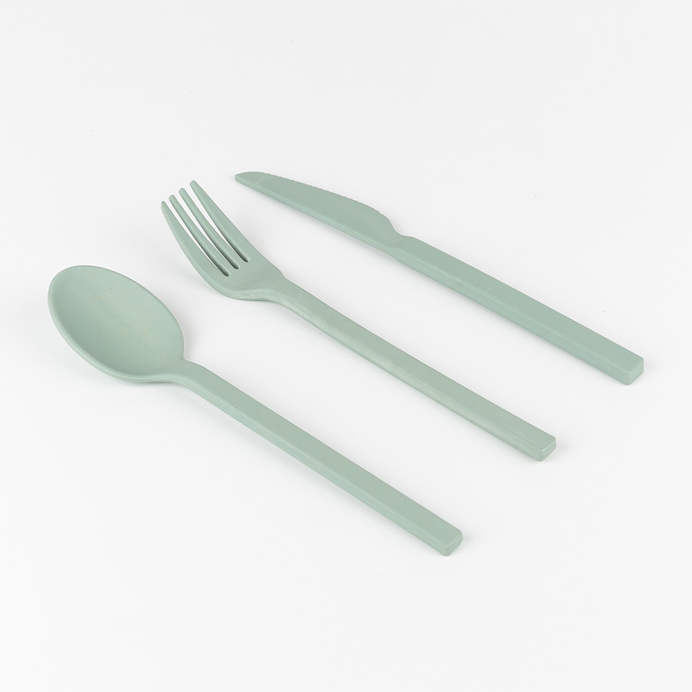 Set de 3 cubiertos de fibra de bamb&uacute; verde