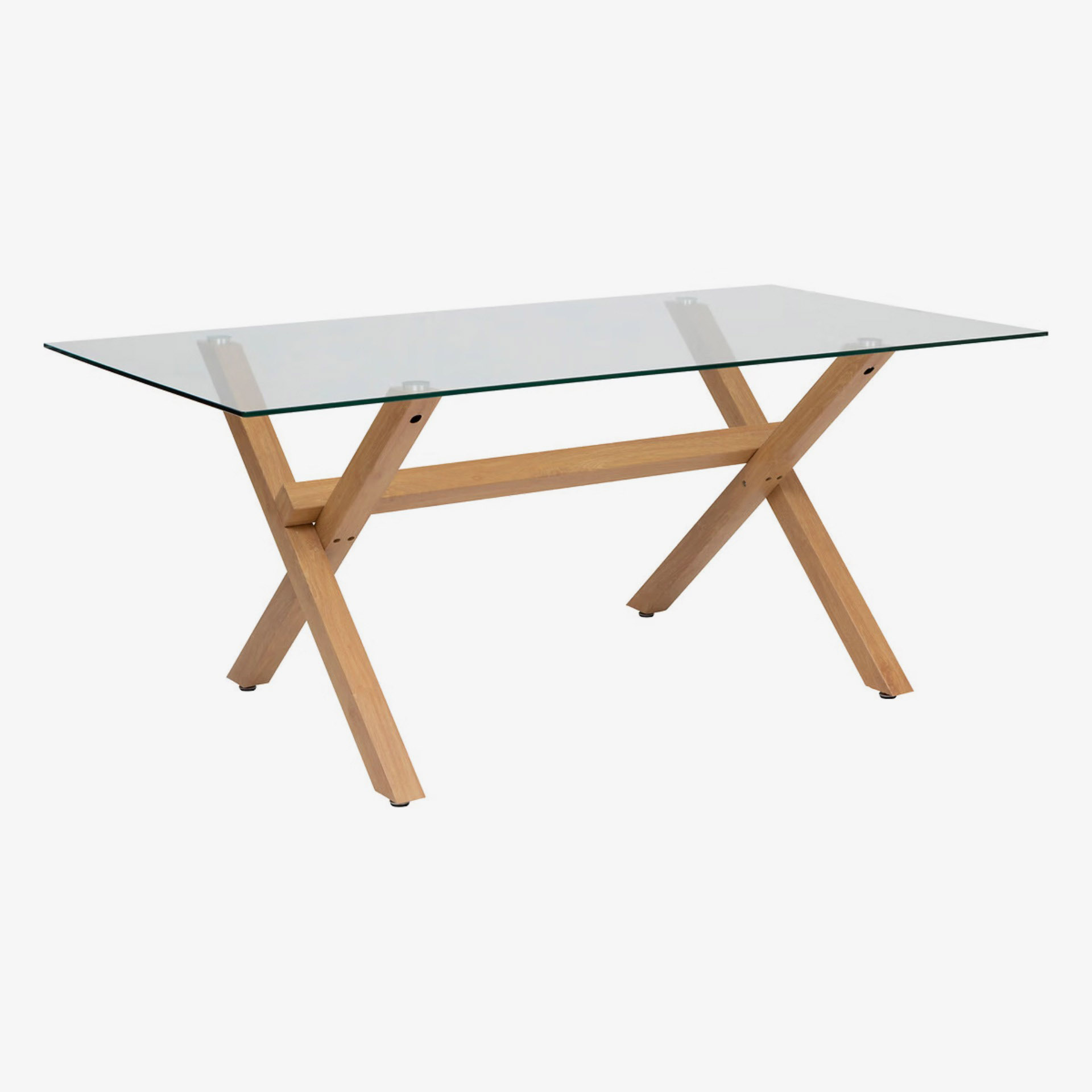 Mesa de comedor de vidrio y metal efecto roble 180x90cm 