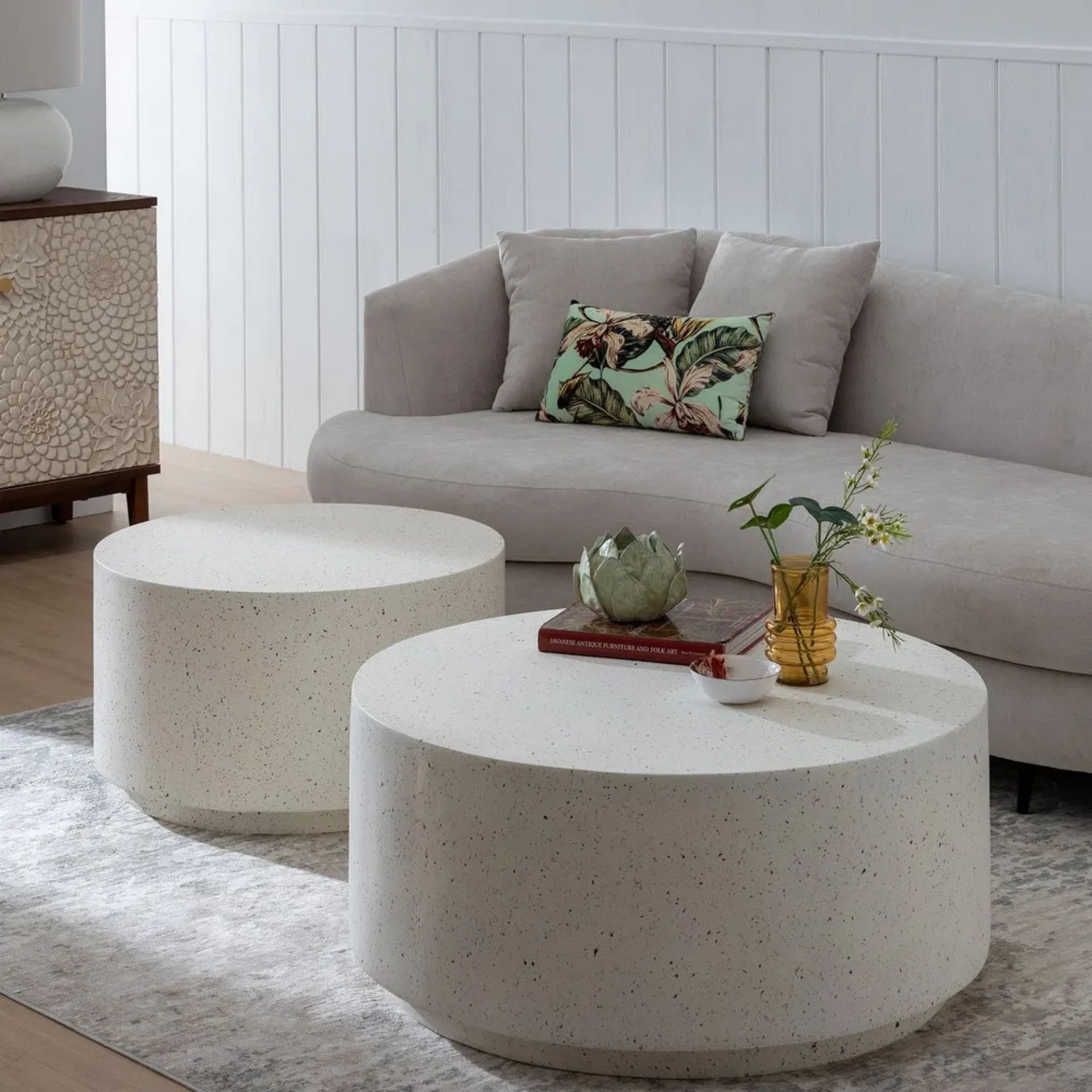 Mesa de centro de fibra de magnesio blanca Milo &Oslash;90x40cm