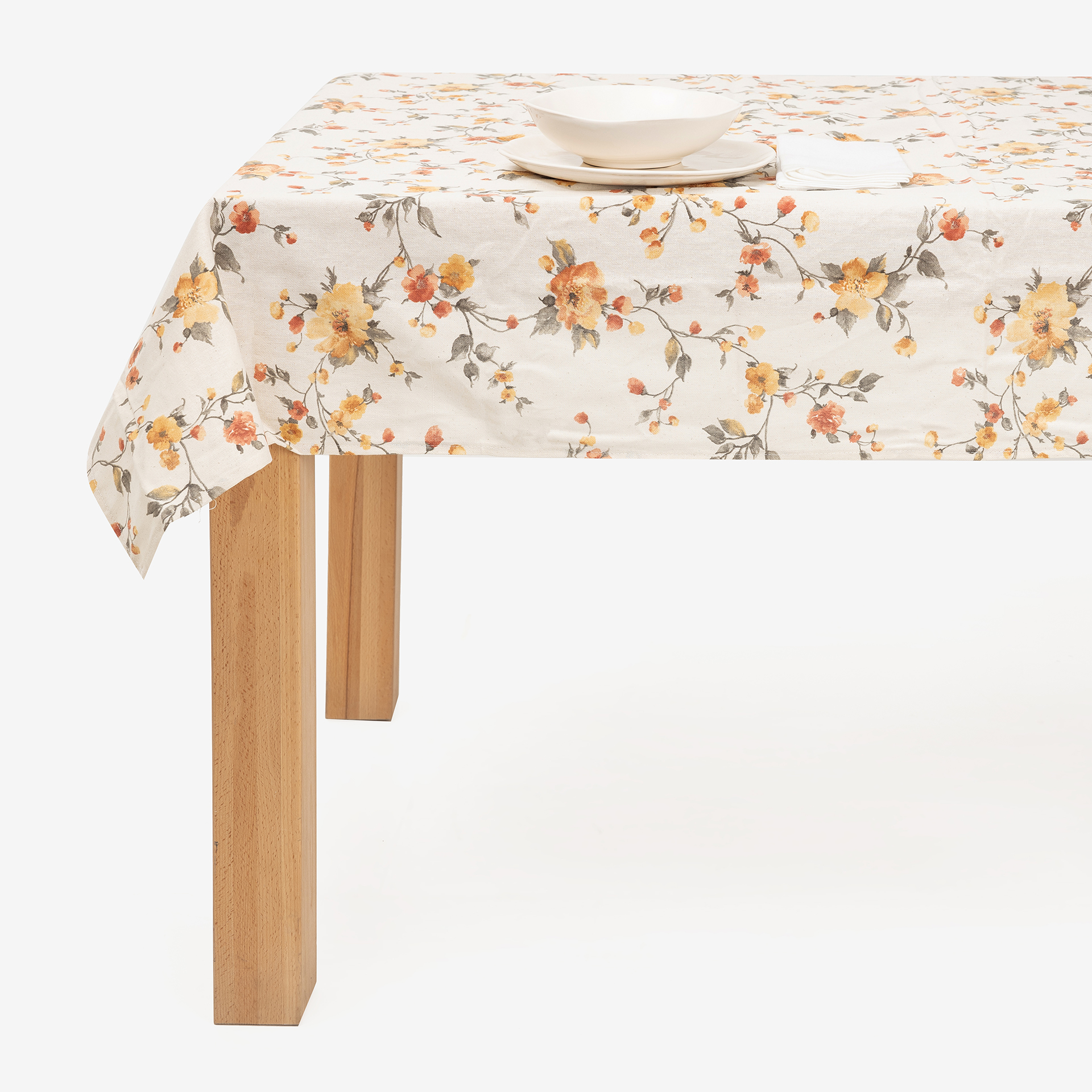 Mantel de algod&oacute;n reciclado ocre Moncho 135x250cm