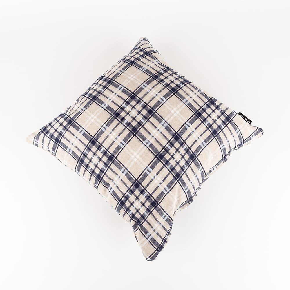 Funda de cojín de cuadros azul Uxue 45x45cm