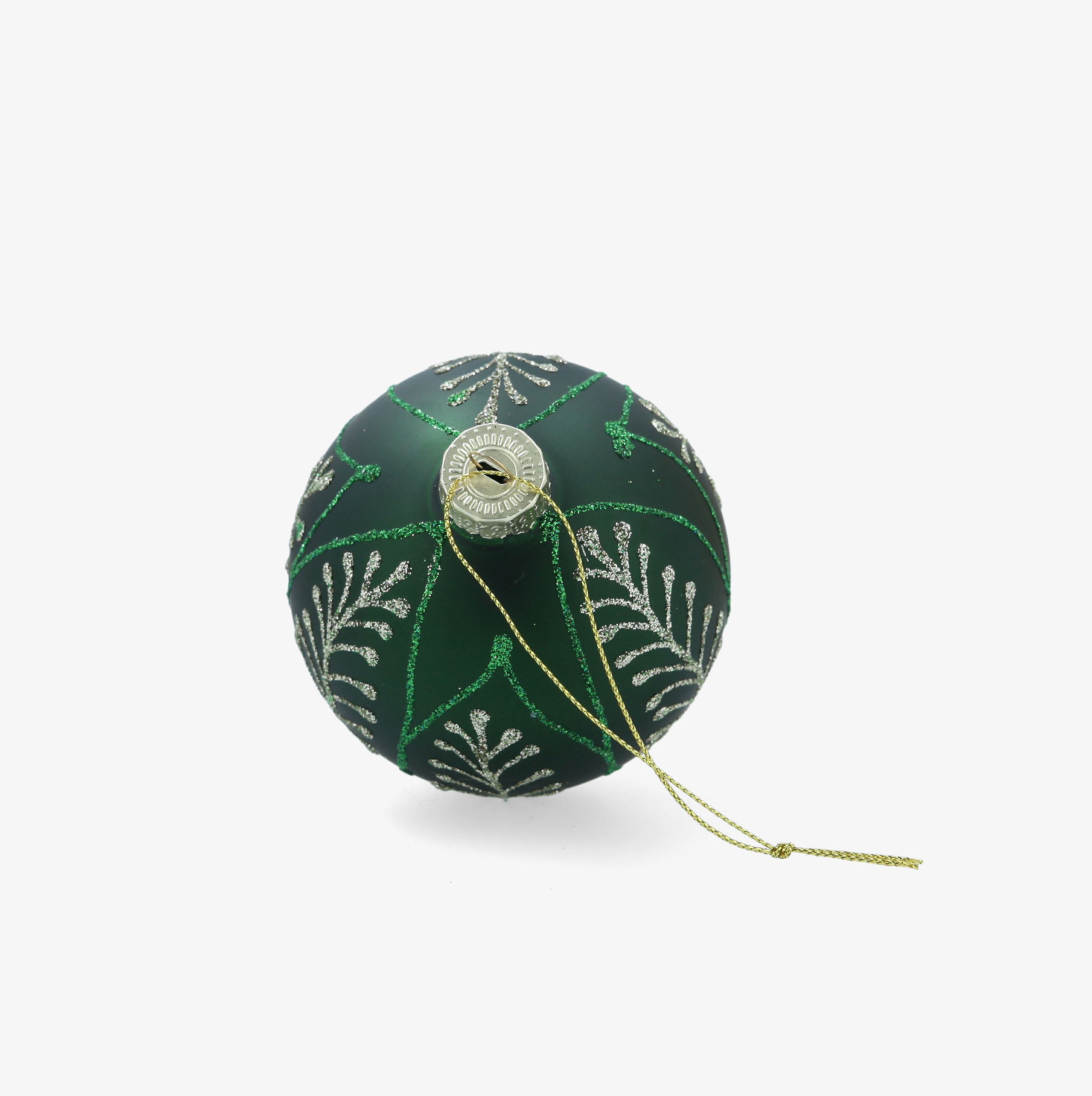 Bola de Navidad verde y plateada de cristal &Oslash;8cm