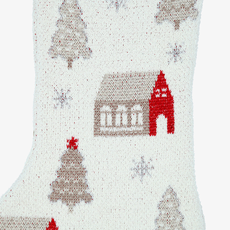 Calcet&iacute;n de Navidad de punto blanco con casitas Wish