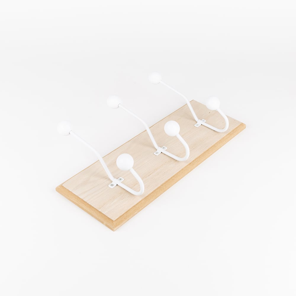 Perchero de pared de 3 ganchos de madera 34x8cm