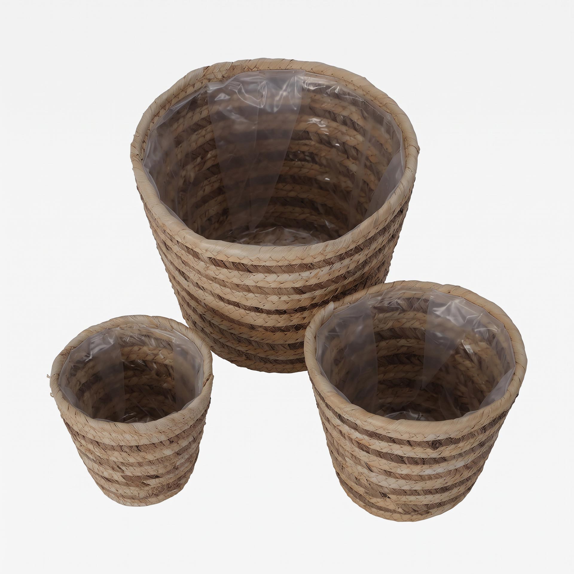 Set de 3 cestas de fibra natural hoja de ma&iacute;z Nara