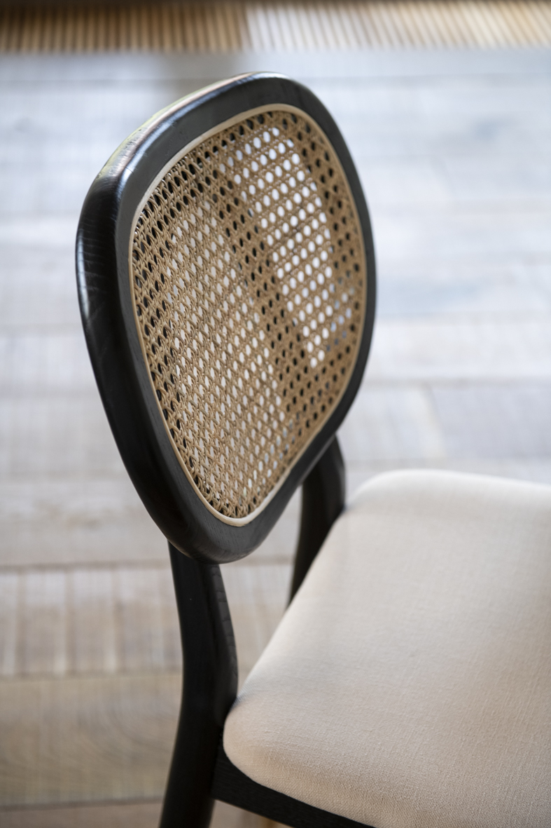 Silla de comedor de ratán y lino Cibran 46x42x85cm Clau&Chloe