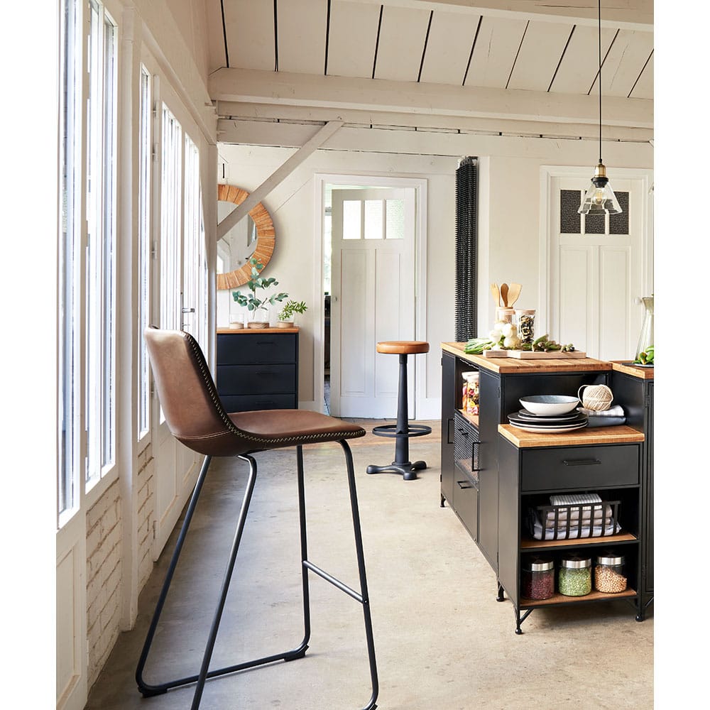 Taburete alto de cuero marrón Lois 49x50x105cm