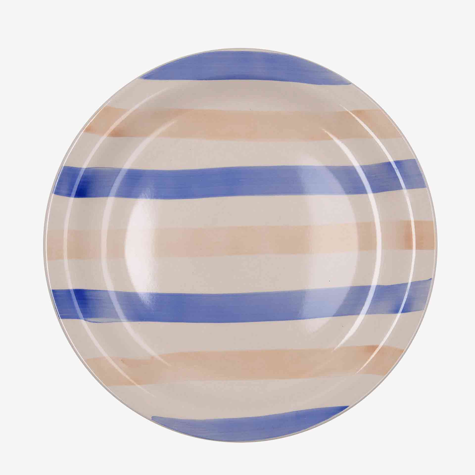 Plato llano de cer&aacute;mica azul y beige Aegea &Oslash;27cm