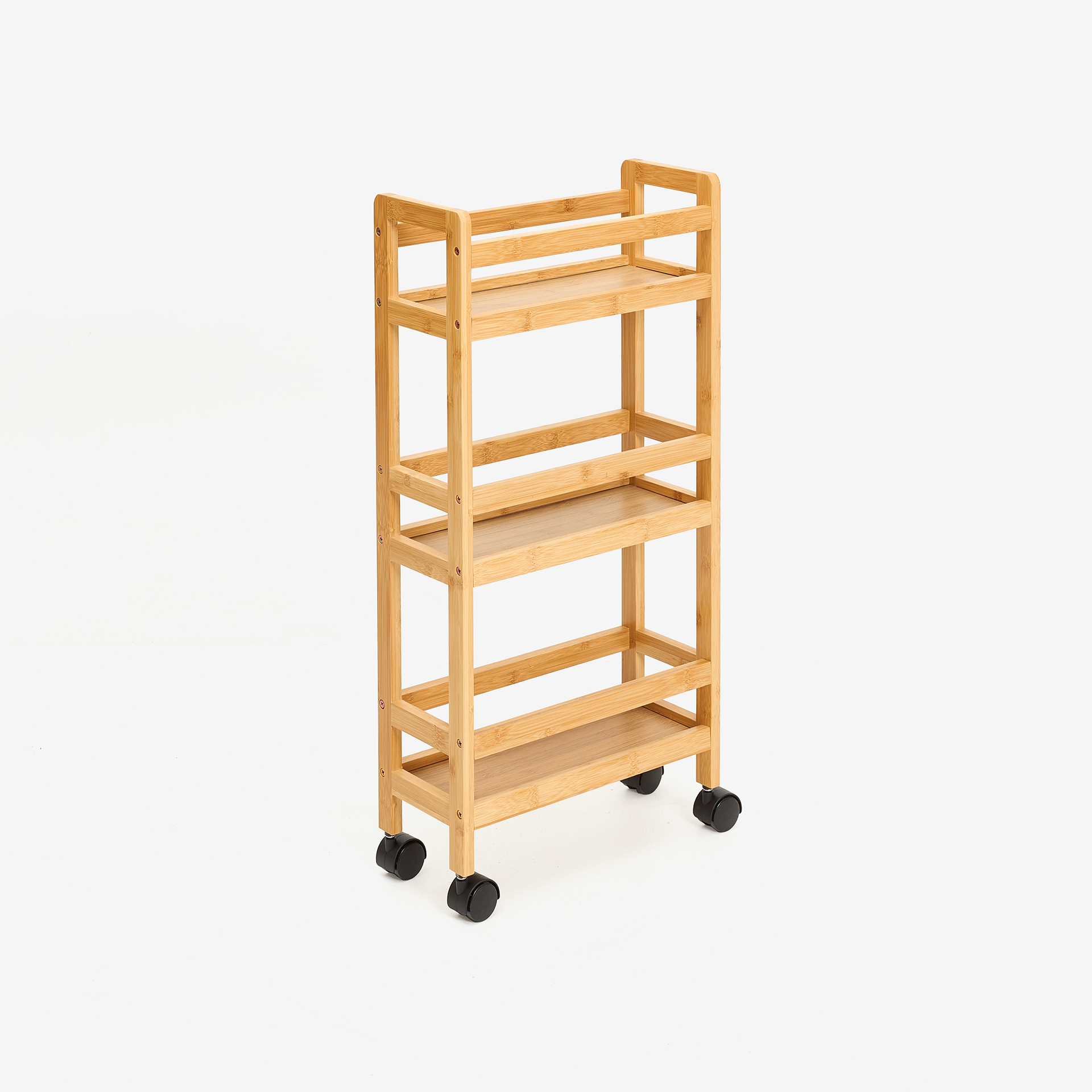 Carro de ba&ntilde;o de bamb&uacute; con 3 estantes Mikko 36x15x74cm