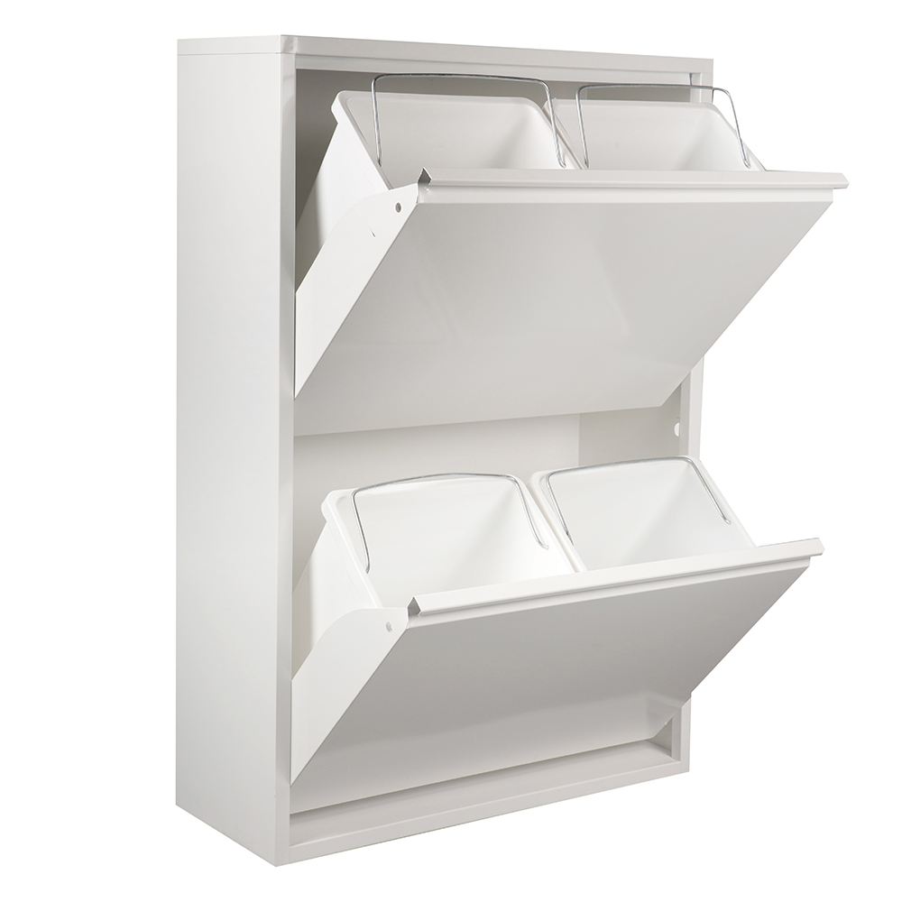 Reciclador con 4 cubos y 2 puertas blanco 60x25x92cm