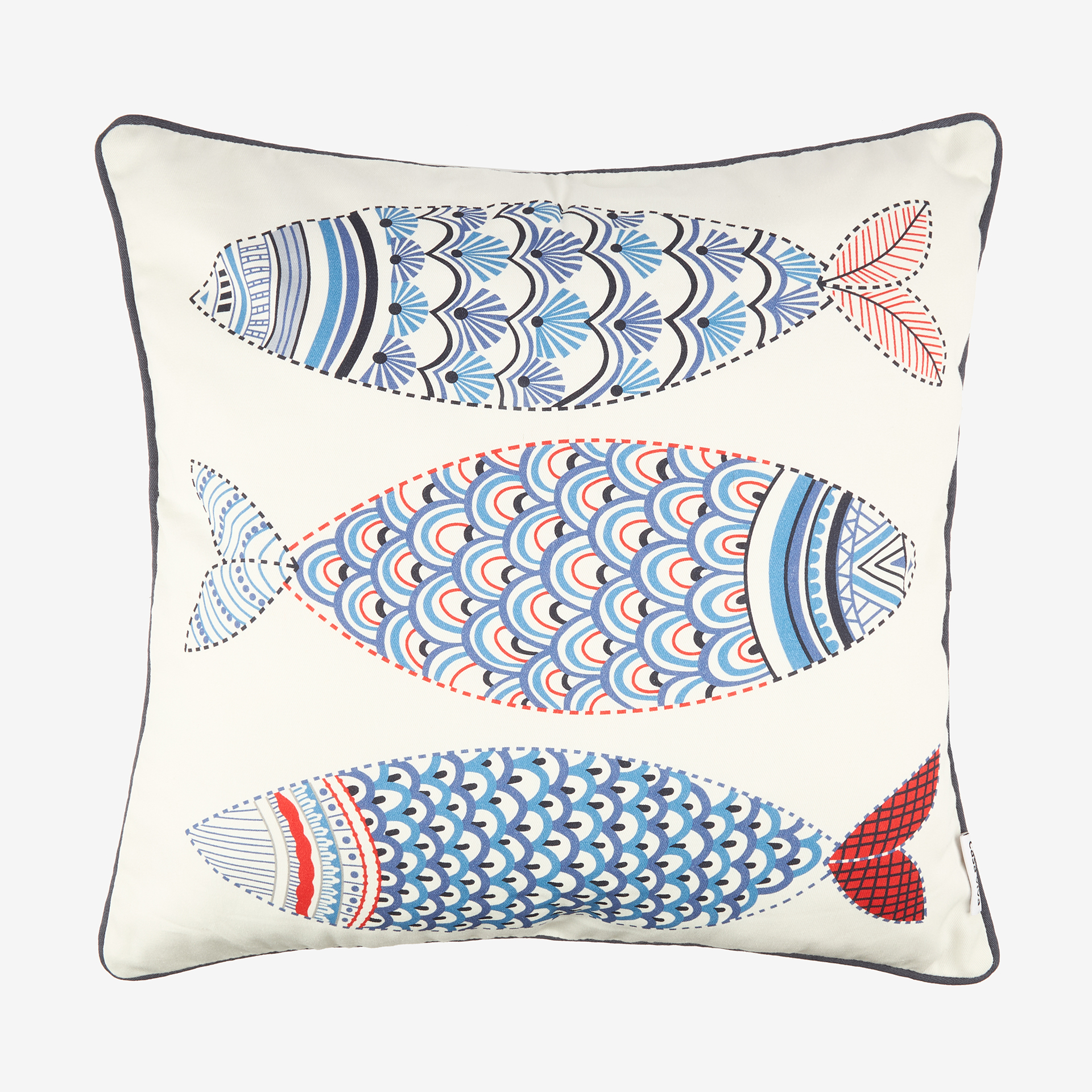 Funda de coj&iacute;n de algod&oacute;n Fishes 45x45cm