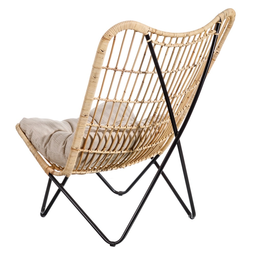 Butaca de fibras naturales y metal con cojín 76x76x87cm