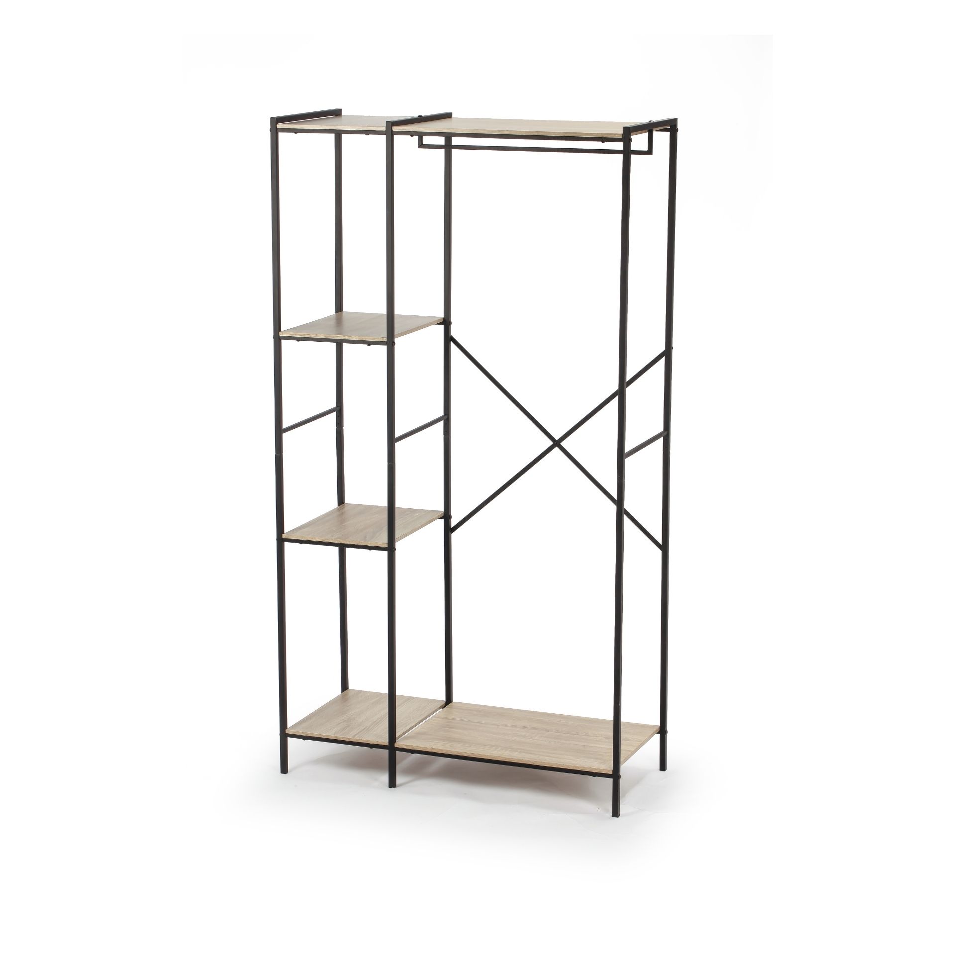 Estantería con perchero de acero y madera MDF Bruno 90x40x165cm