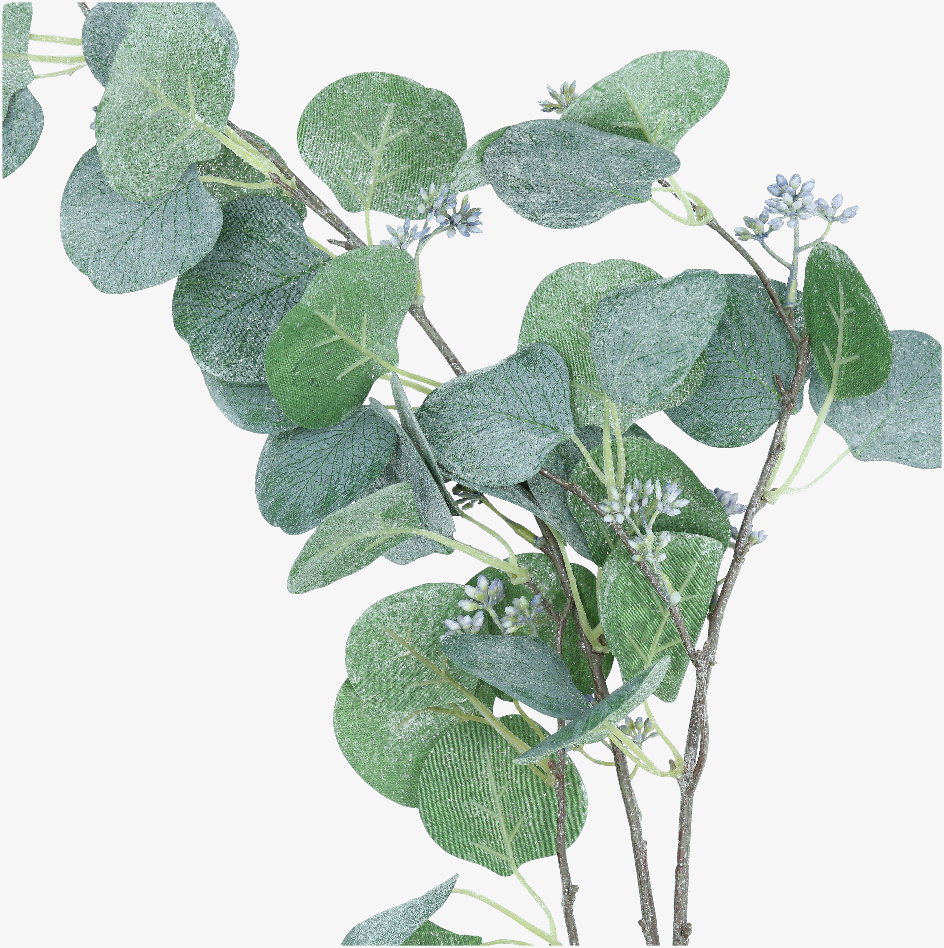 Rama decorativa de eucalipto verde con purpurina 116cm
