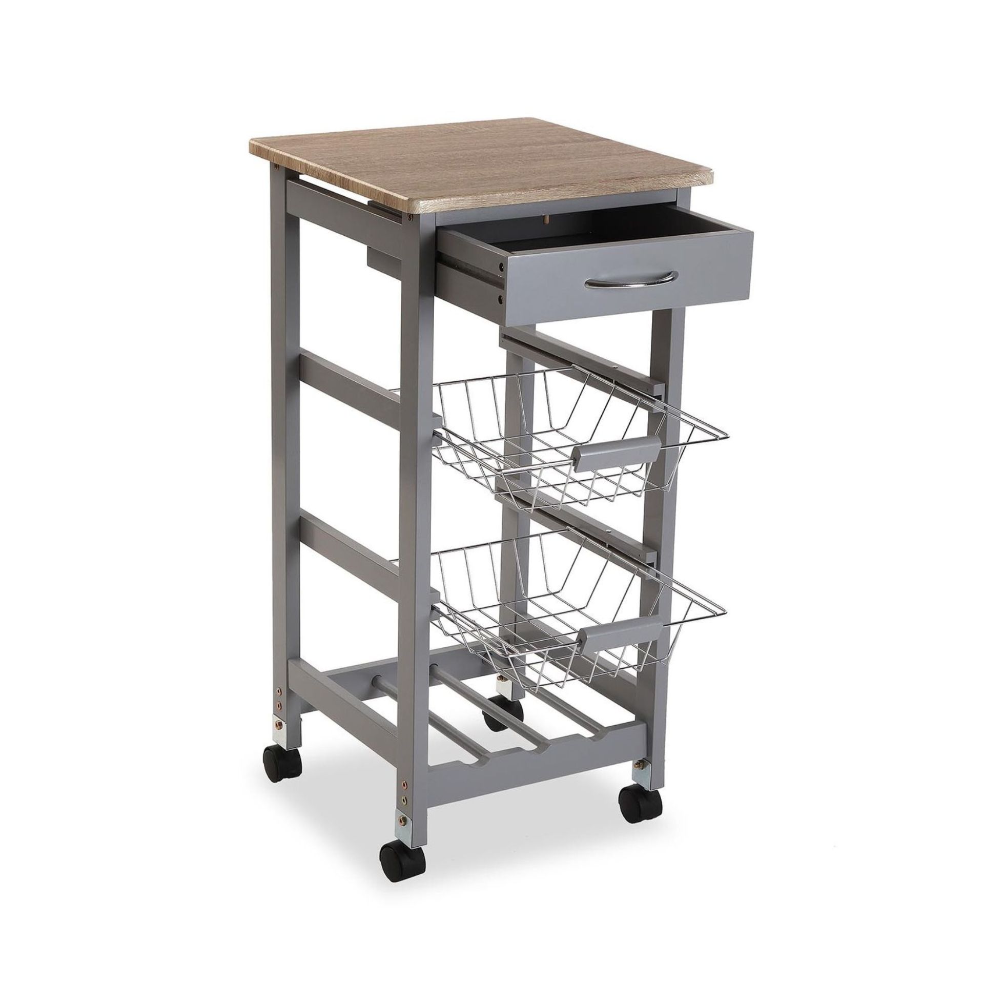 Carro de cocina de metal y madera 37x37x76cm