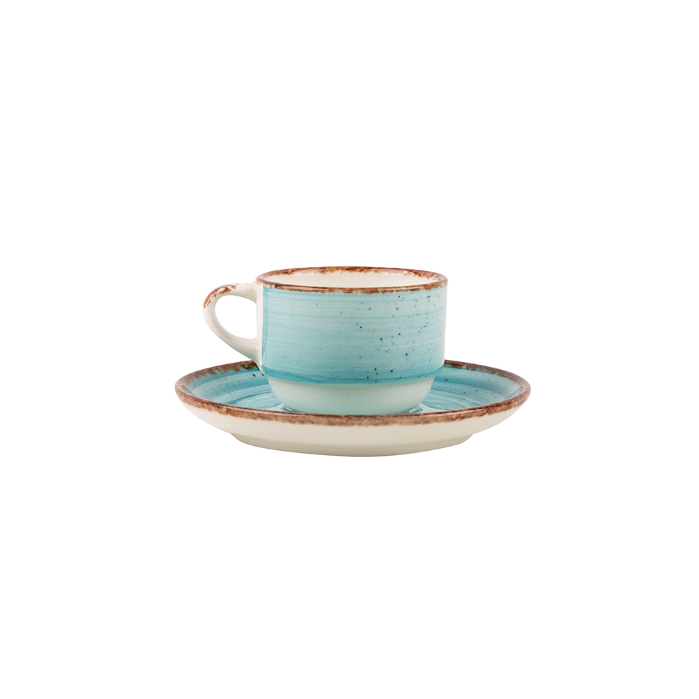 Taza de caf&eacute; azul con plato de porcelana 9cl