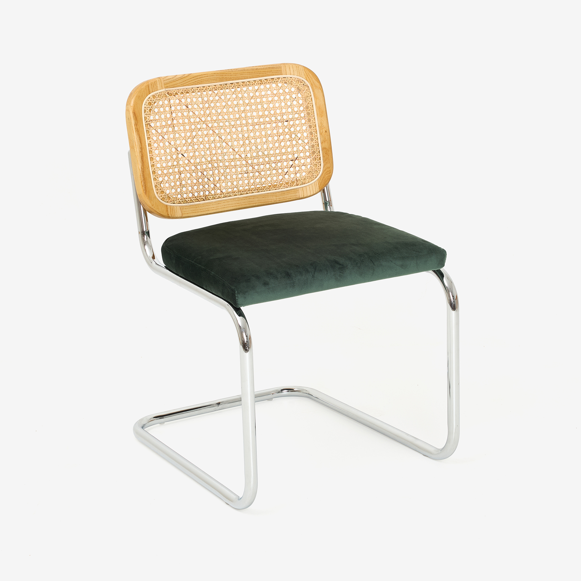 Silla de comedor de madera de olmo y rat&aacute;n verde Leonor 47,5x63,5x82cm Clau&Chloe