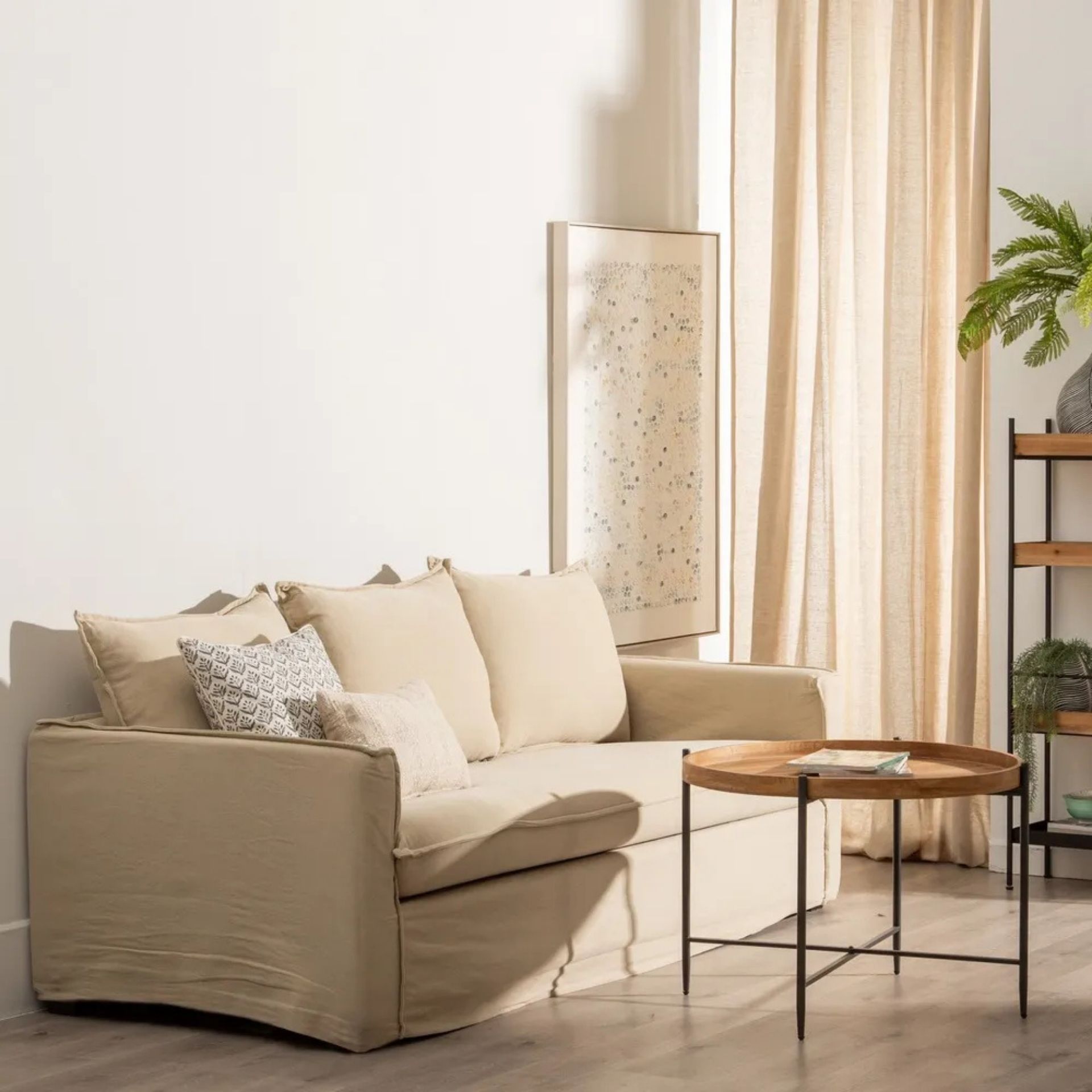 Sof&aacute; de 3 plazas de lino y algod&oacute;n beige Bristol 220x95x90cm