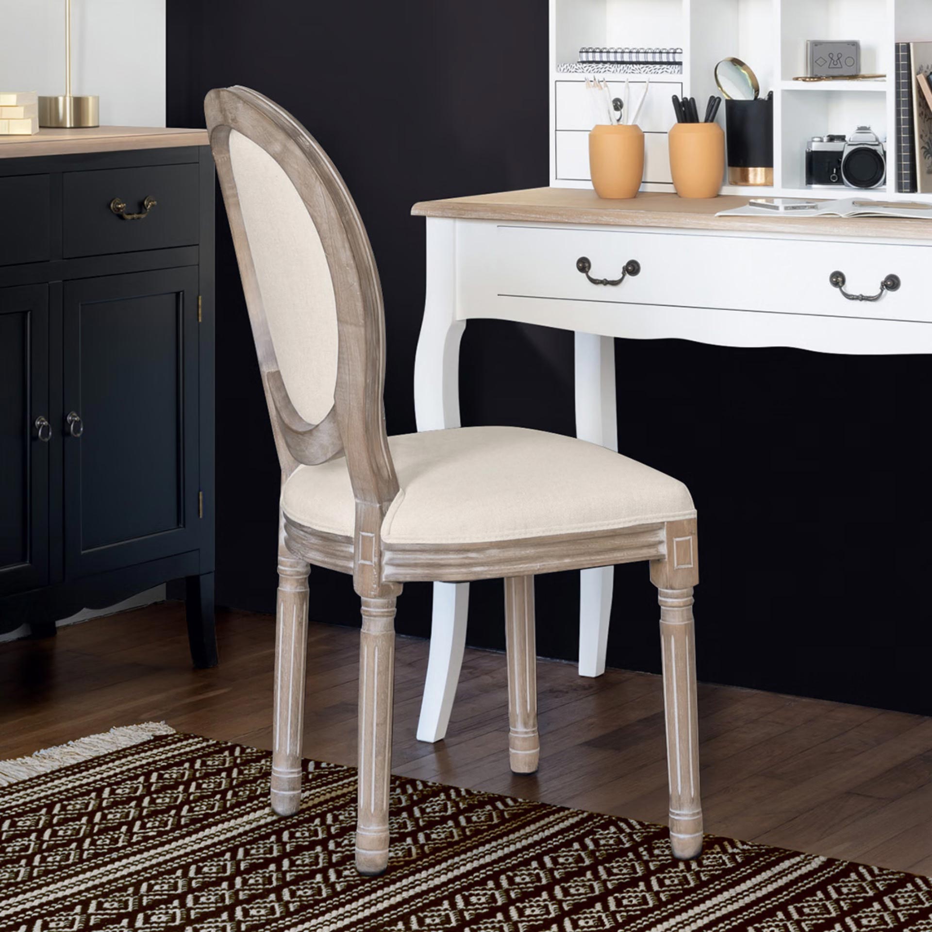 Silla de comedor blanca de lino Huno 