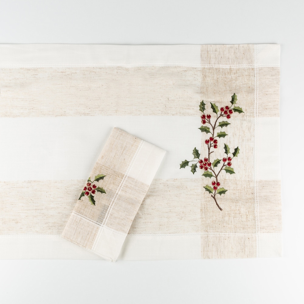 Camino de mesa blanco bordado Muérdago 40x140cm
