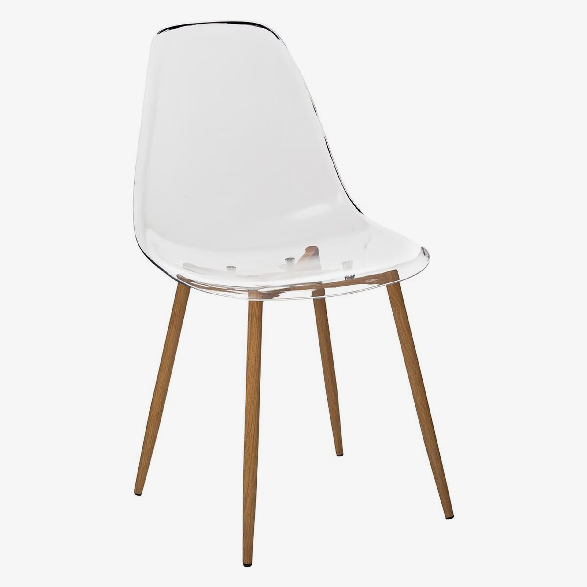 Silla de comedor transparente con patas de metal efecto madera Orel