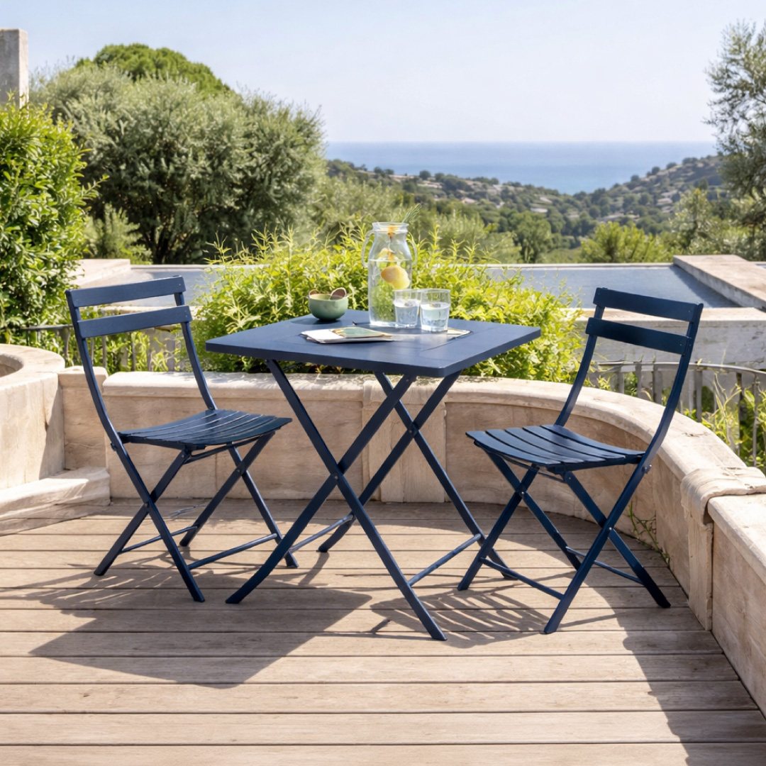 Mesa de jard&iacute;n plegable de acero azul Dixie 70x70x71cm