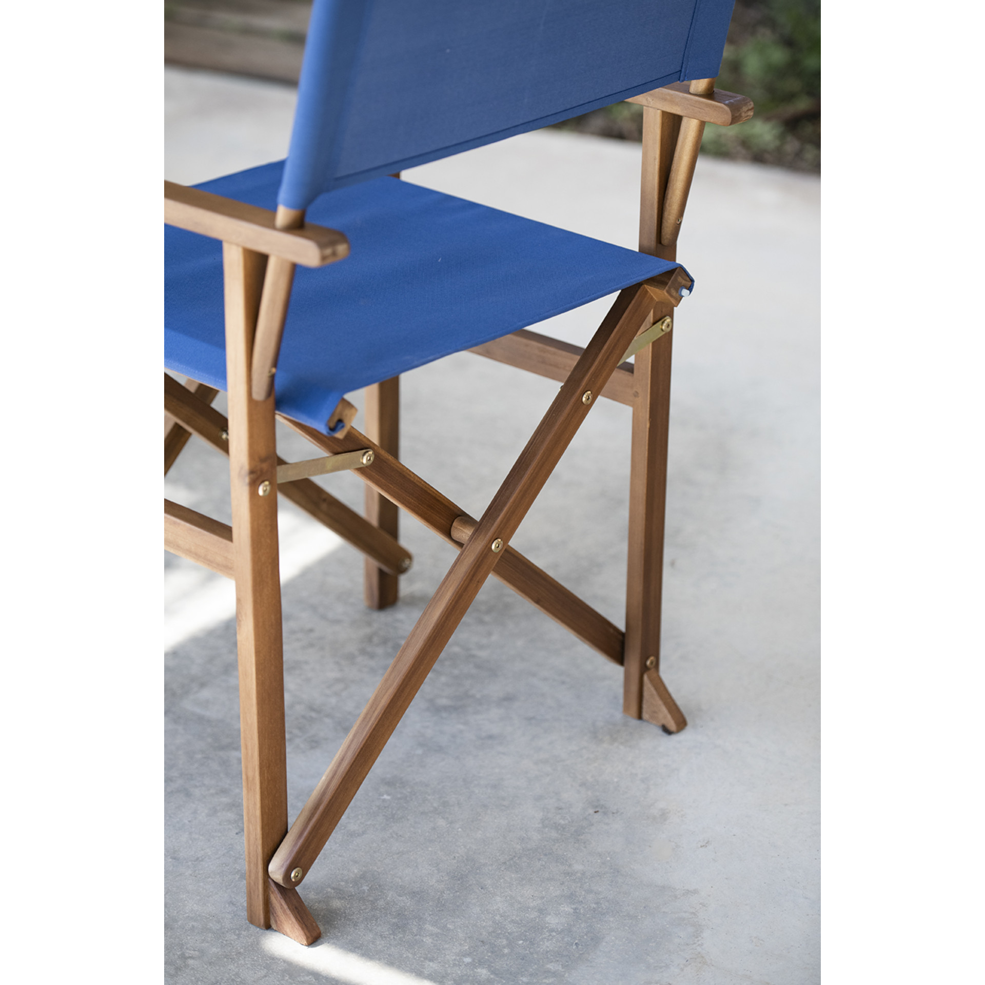 Silla plegable director de jardín azul de madera de acacia 90x56x52 cm