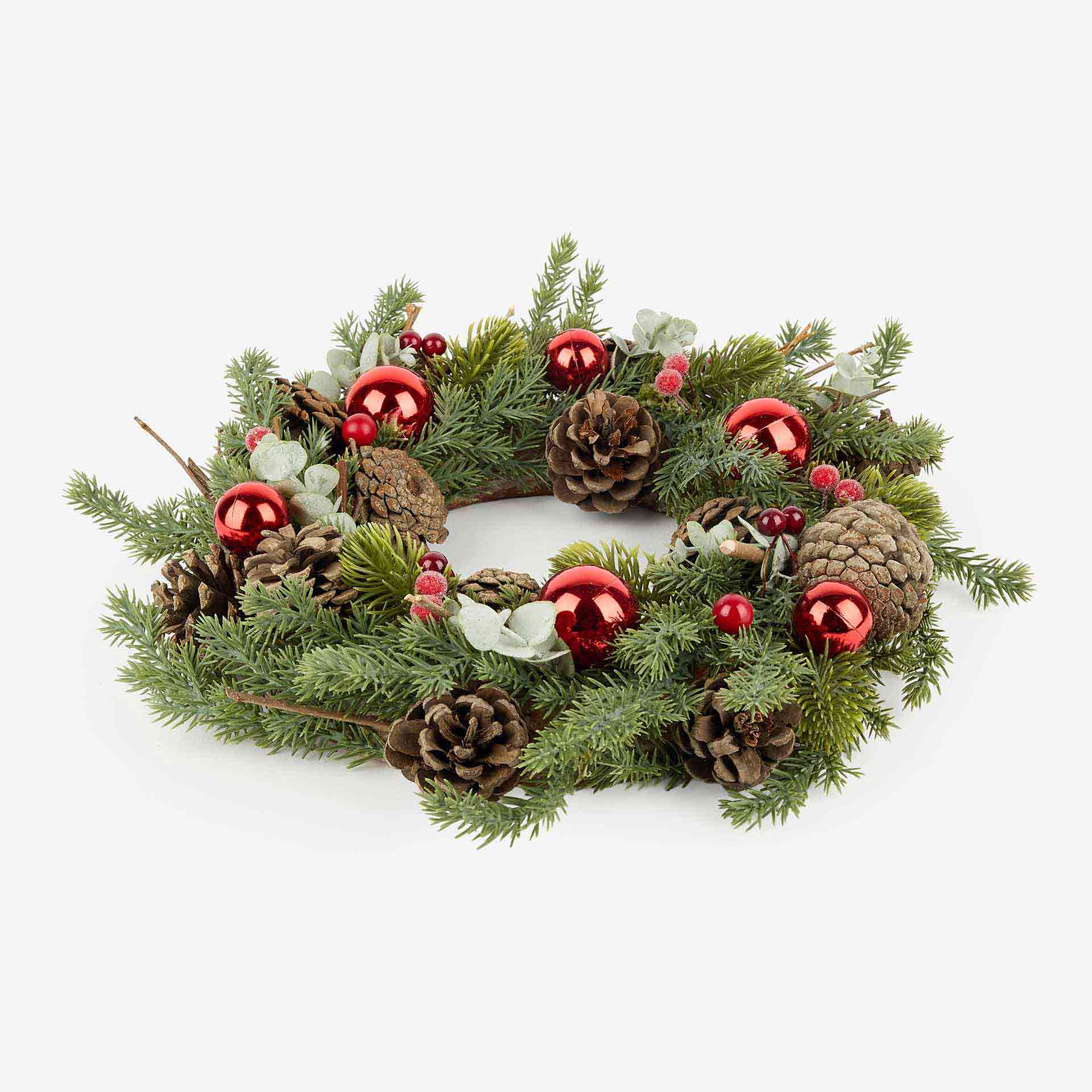 Corona decorativa con bayas y piñas Ø33X8cm