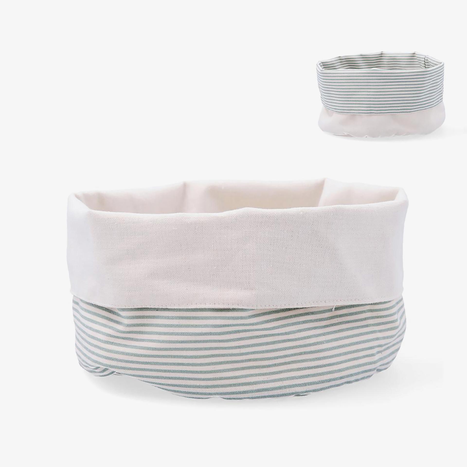 Cesta pan de rayas beige y verde de algod&oacute;n y poli&eacute;ster Silvae 20cm