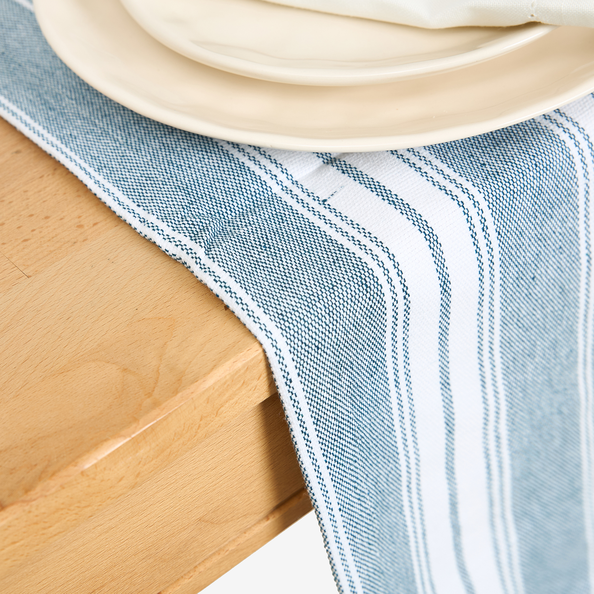 Camino de mesa de algod&oacute;n azul Be&ntilde;at 40x140cm