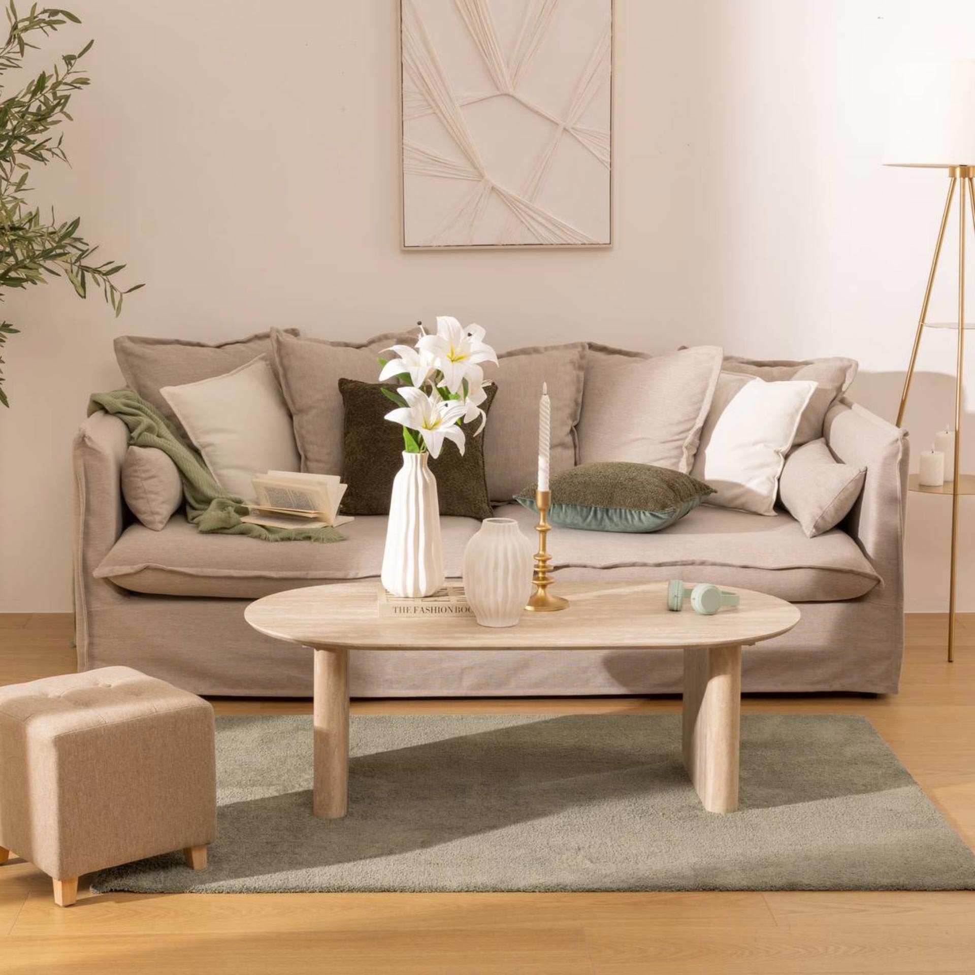 Mesa de centro de madera efecto travertino Elva 120x60x40cm