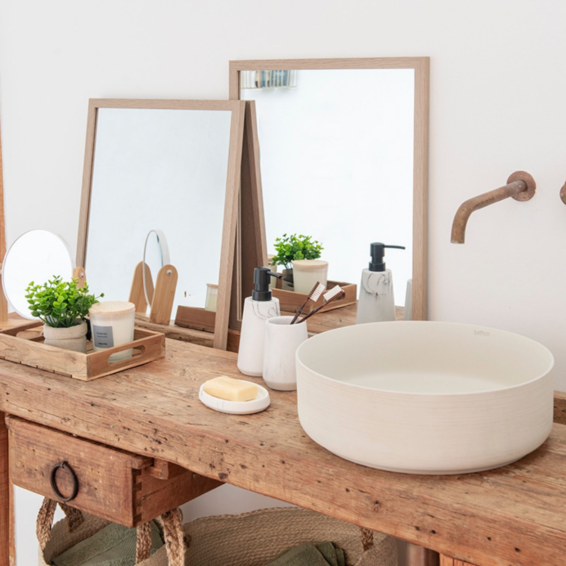 Set de 2 espejos de pared rectangulares de madera Belto 40x50cm