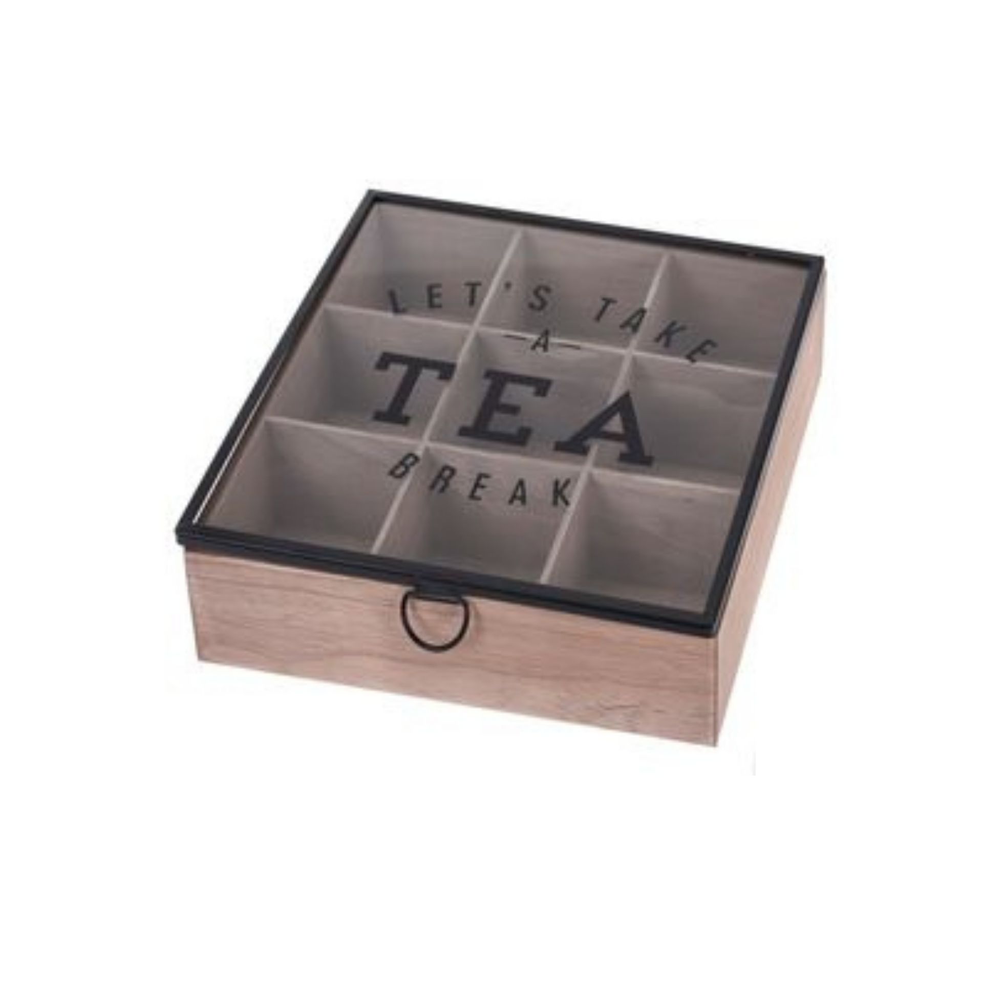 Caja de t&eacute; de madera con 9 compartimentos 24x24cm