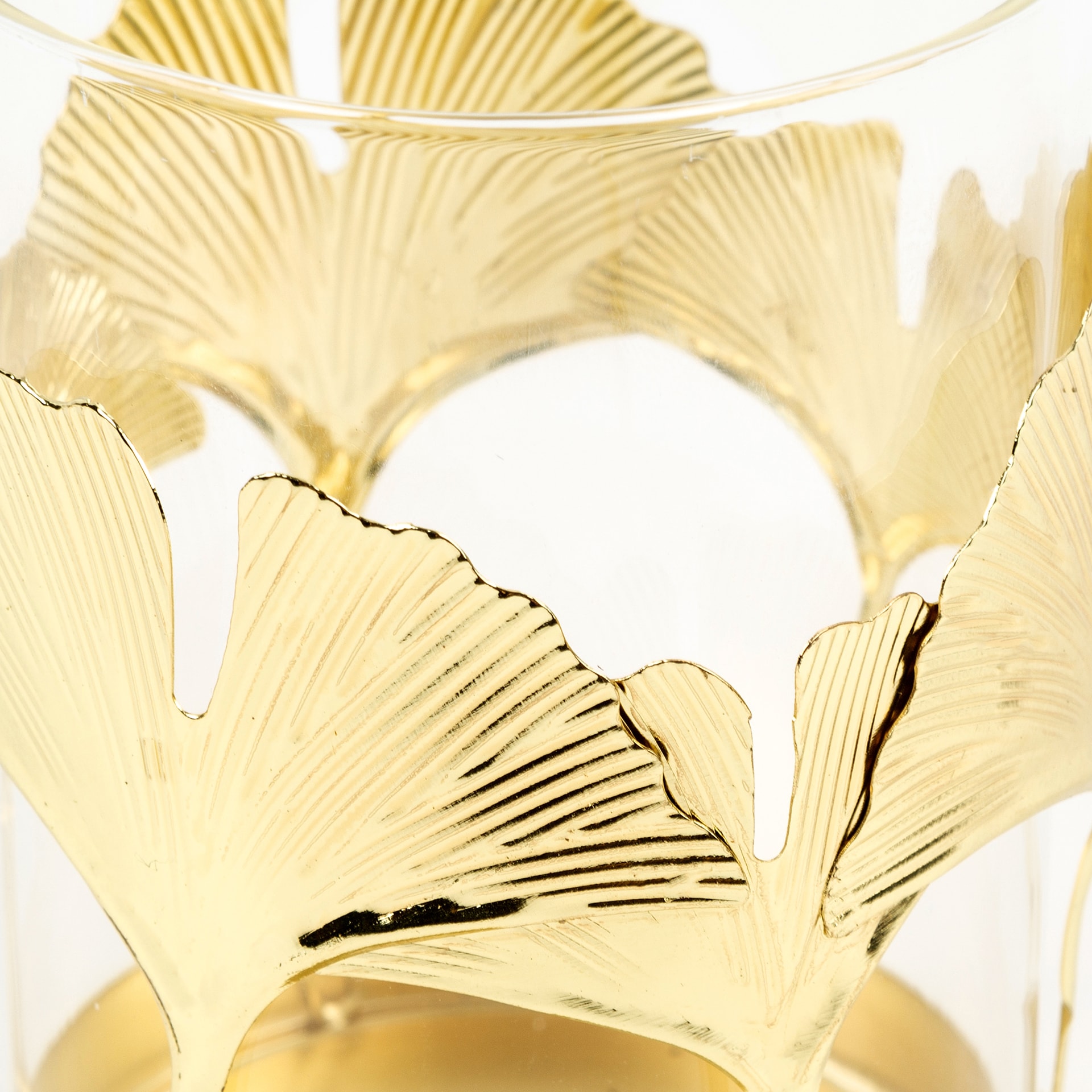 Portavelas de cristal dorado Ginkgo &Oslash;7x11cm